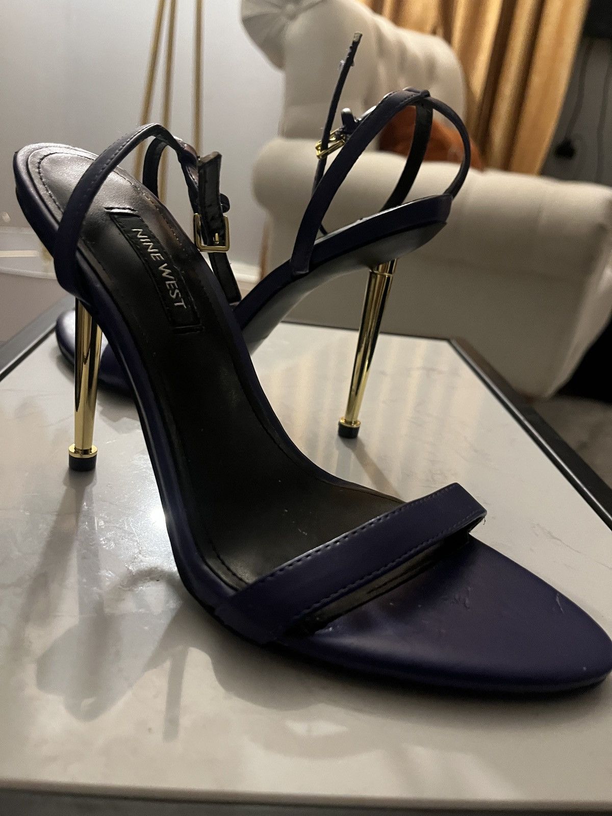 Nine West Dark Purple Heels with Gold Accents Size US 6.5 / IT 36.5 - 2 Thumbnail