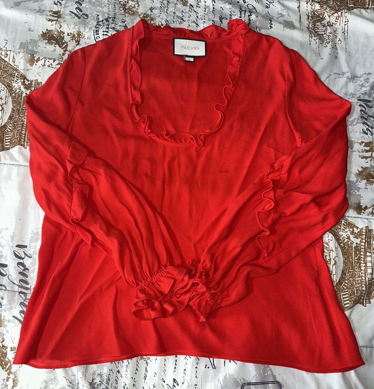 Other NEW ALEXIO Red Ruffle Blouse Size L Elegant Statement Top Size L / US 10 / IT 46 - 2 Thumbnail