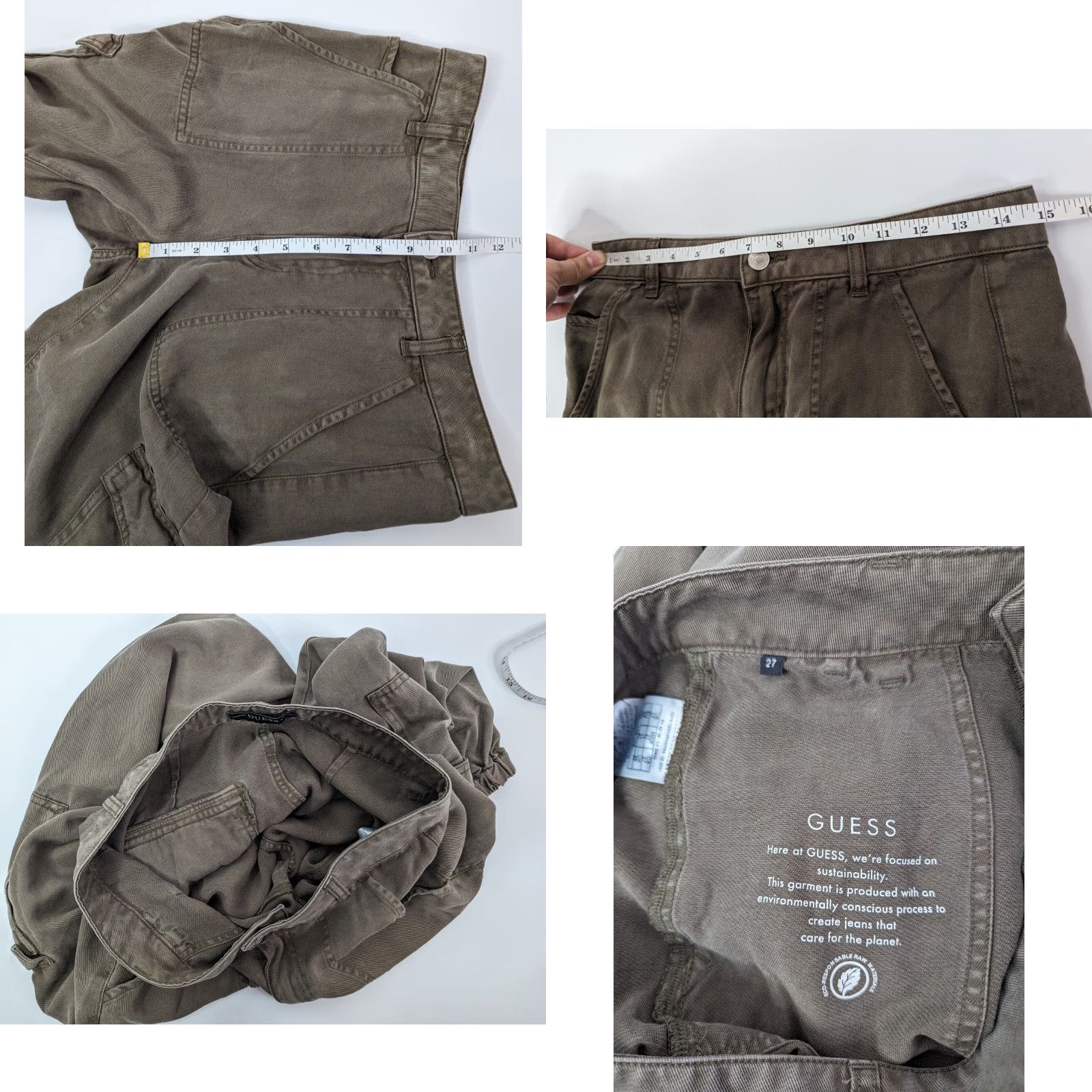 Guess GUESS Women Chino Pants Cargo Pockets Straight Leg Tencel Asphalt Green Size 27 Size 27" / US 4 / IT 40 - 8 Thumbnail