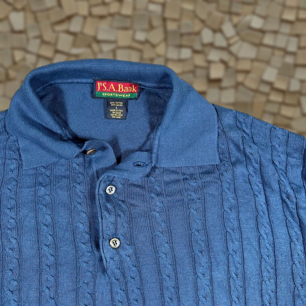 Jos. A. Bank VINTAGE Jos A Bank Polo Shirt Men's Large Blue Cable Knit Italy 90s Polo Size US L / EU 52-54 / 3 - 1 Thumbnail