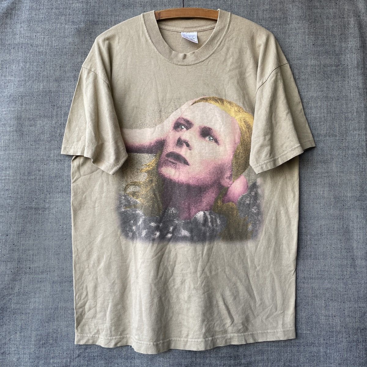 image of Band Tees x Vintage David Bowie Hunky Dory T-Shirt in Cream, Men's (Size Large)