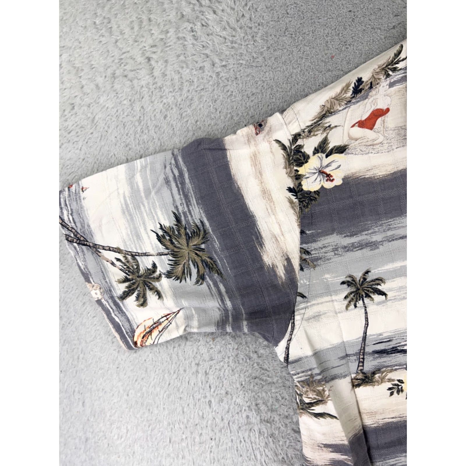 Vintage Palm Island Shirt Men's Beige Gray Hawaiian Cotton Blend Button-Up Short Sleeve Aloha Floral - 40 Chest, L Size US L / EU 52-54 / 3 - 3 Thumbnail