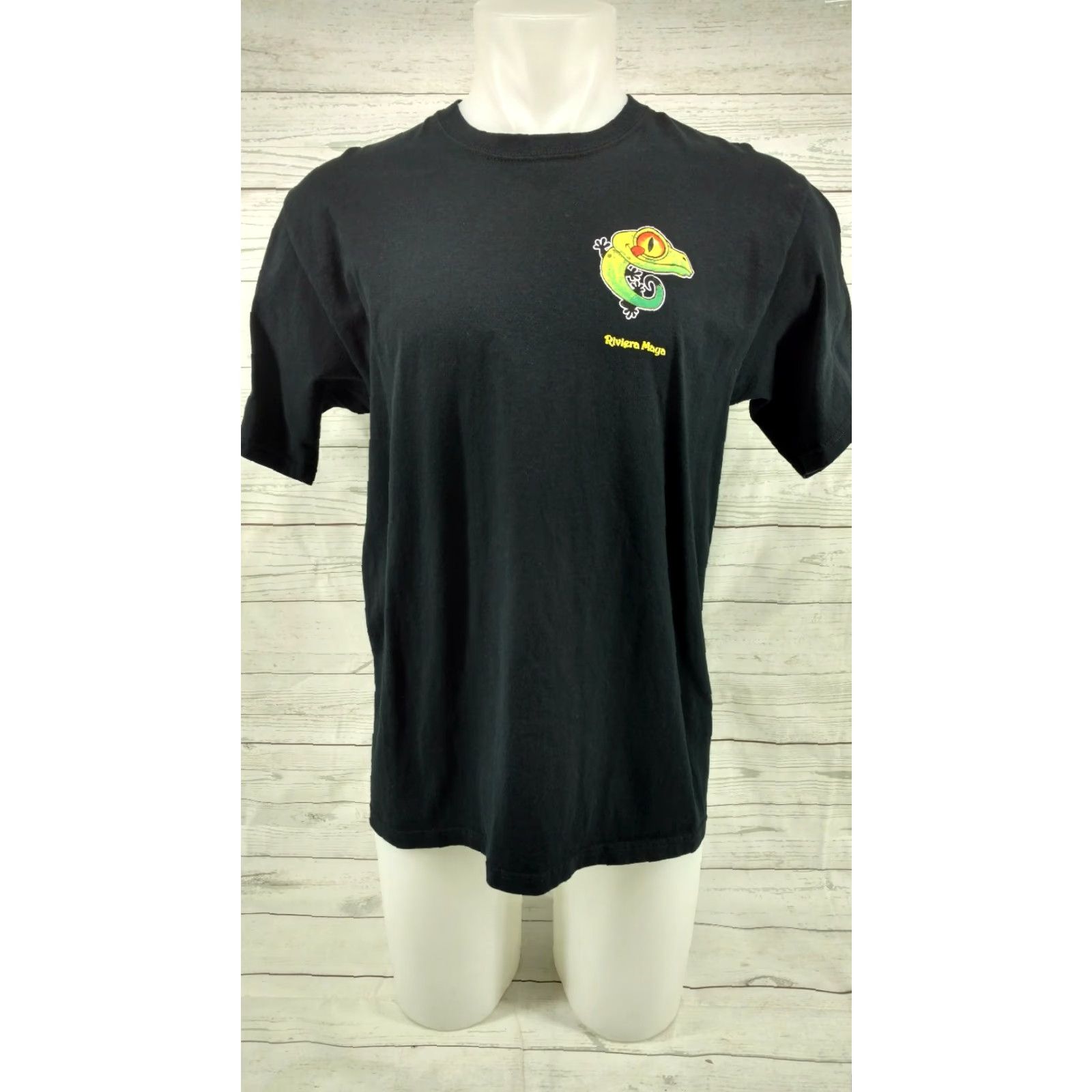 Vintage Caribbean Side Gecko Black T Shirt Men's L Crew Neck Short Sleeve Graphic Tee 100% Cotton Riviera Maya Mexico Vintage No Size US L / EU 52-54 / 3 - 3 Thumbnail