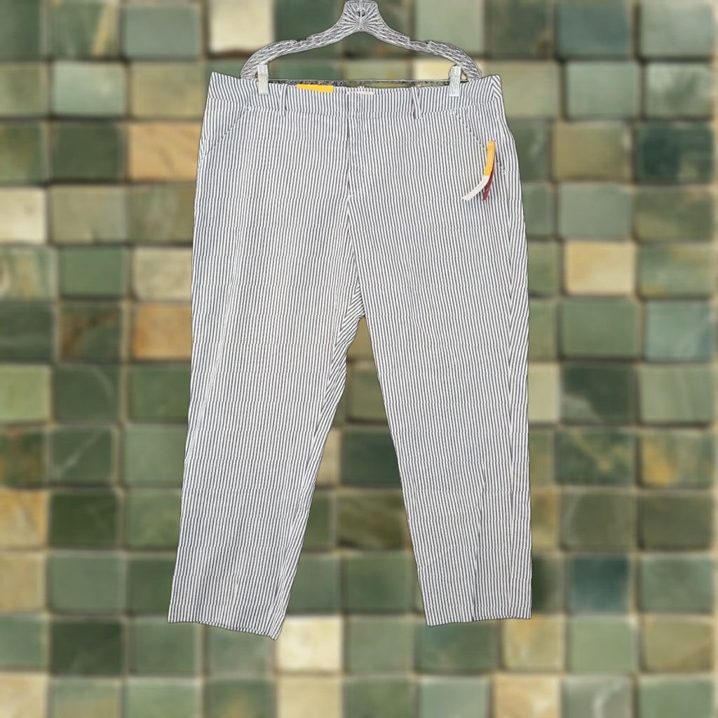 Merona Merona Pants Striped Chino Women 18 Plus Gray White Mid Rise Straight Hip Thigh Ankle 27in Women Size 40" / US 18 - 1 Thumbnail
