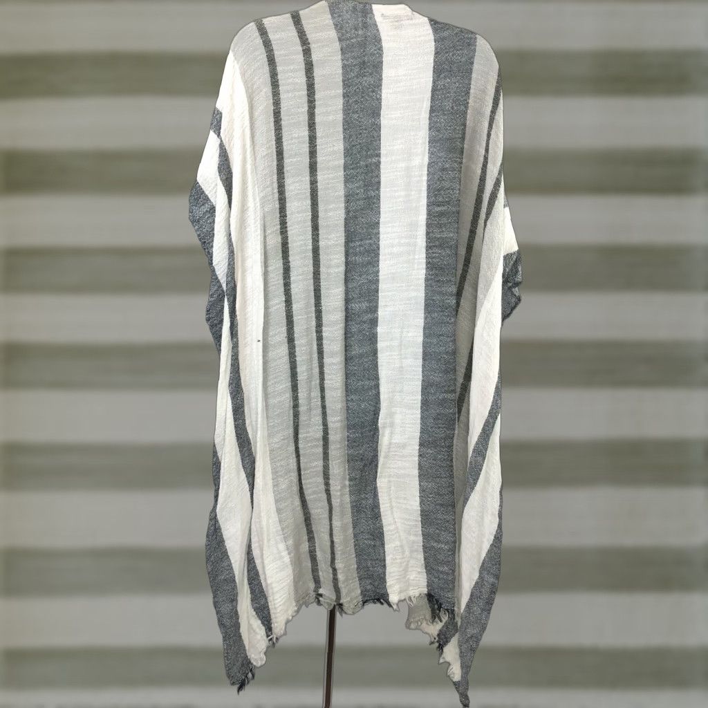 American Eagle Outfitters American Eagle Outfitters Blouse One Size Gray Stripe Fringe Boho Gauzy Pashmina Shawl Wrap Top Shirt Women Size ONE SIZE - 1 Thumbnail