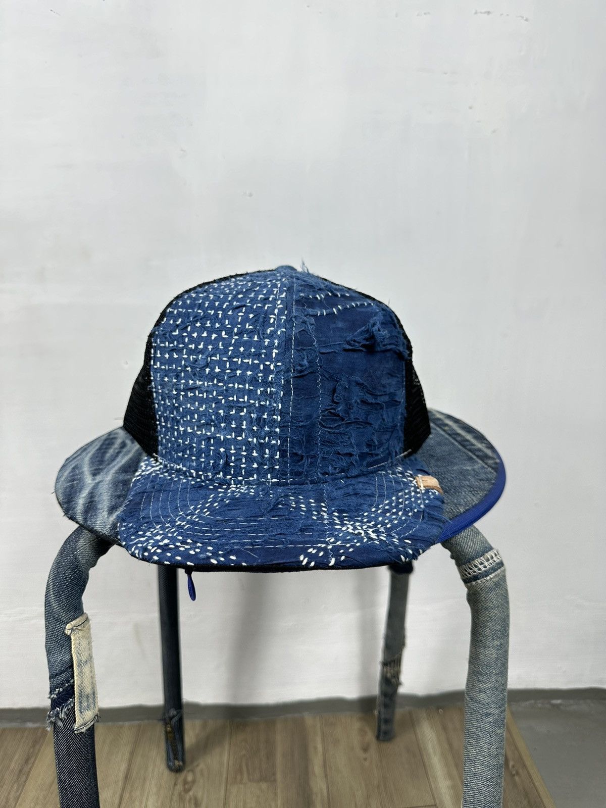 Handmade Custom Made Distressed Patchwork Boro Trucker hats Size ONE SIZE - 1 Thumbnail