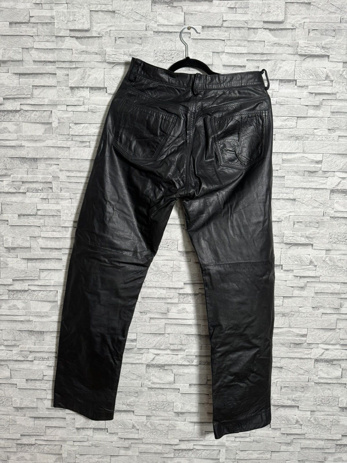 Other Vintage Straight Fit Black Leather Pants - W29 Size US 29 - 2 Thumbnail