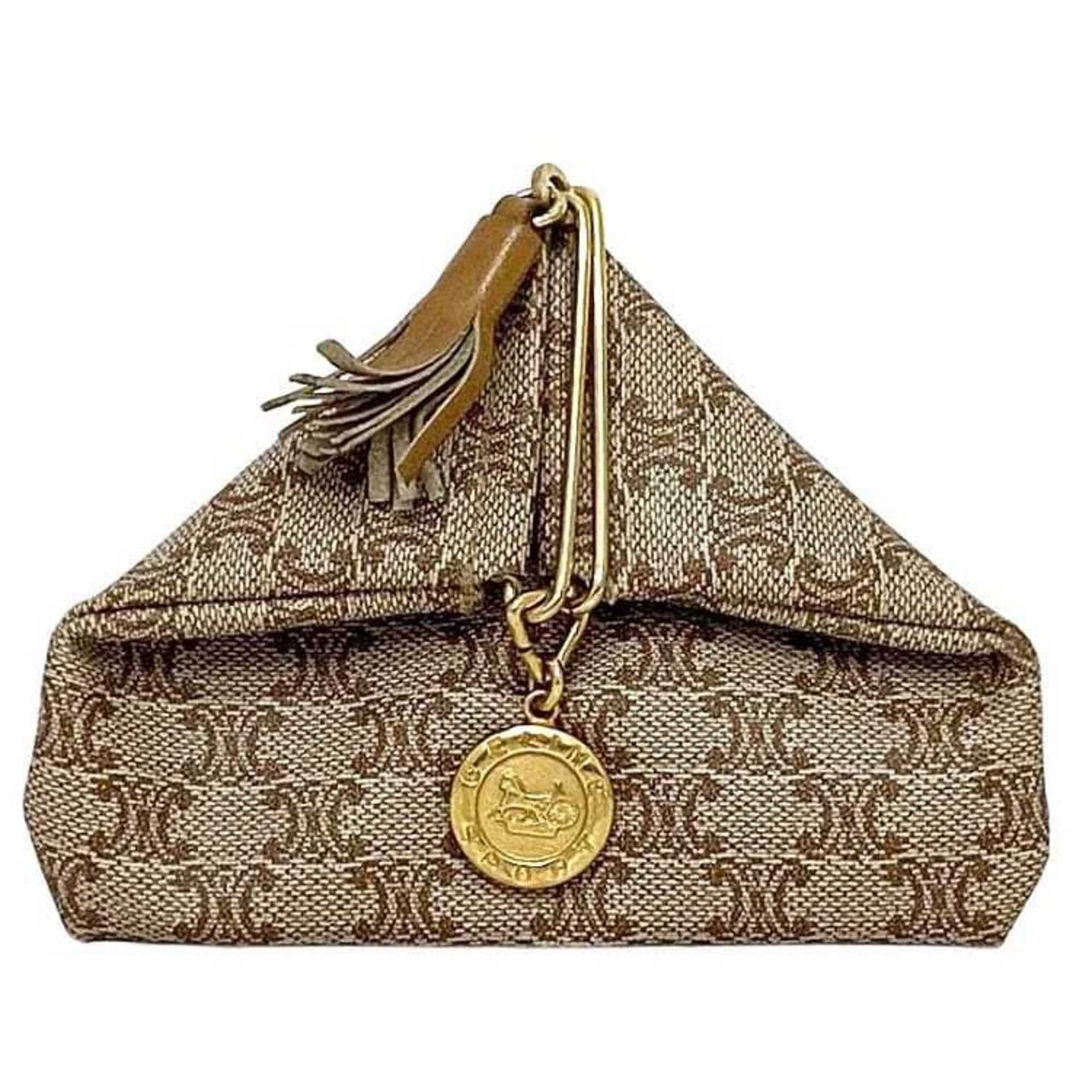 image of Celine Coin Case Beige Brown Gold Macadam M07 Purse Pvc Gp Leather Celine Wallet Tassel Ladies Comp