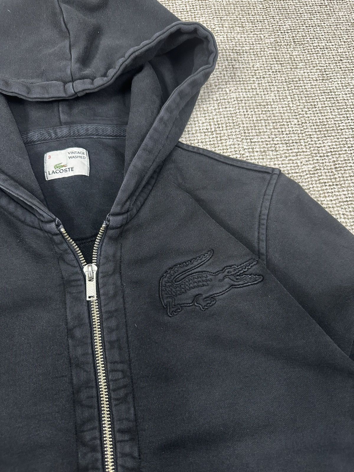 Lacoste Lacoste All Black Zipper Faded Washed Hoodie Z303 Size US M / EU 48-50 / 2 - 3 Thumbnail