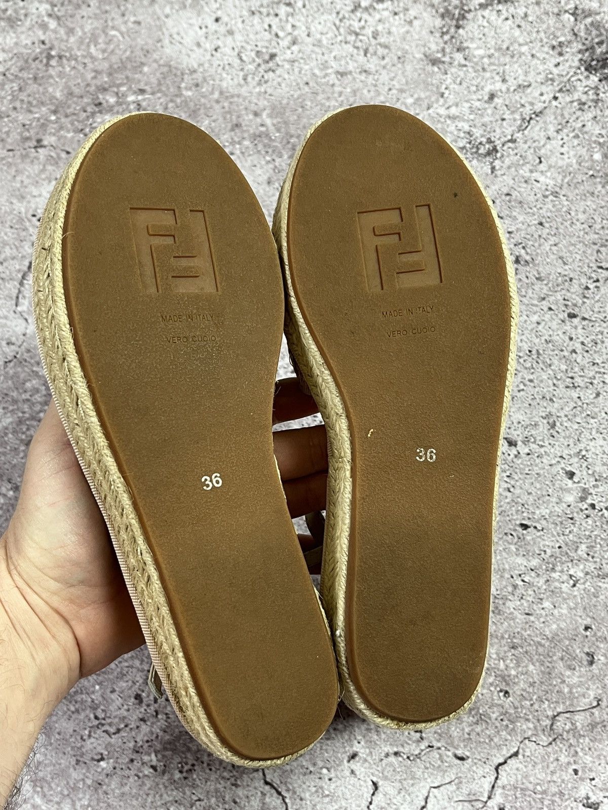 Fendi FF Logo Espadrille Platform Sandals Beige Size EU 36 Size US 5 / IT 35 - 9 Thumbnail