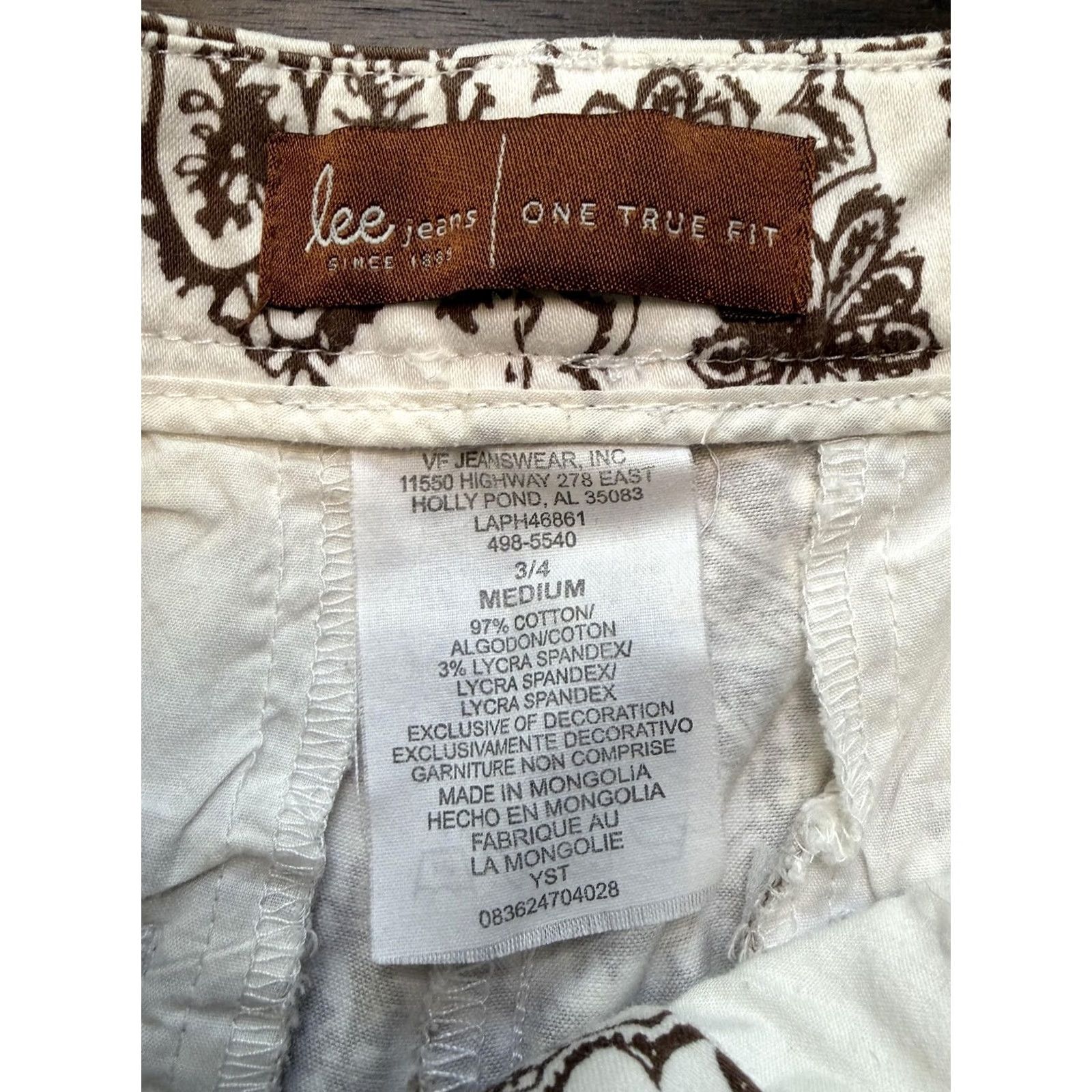 Lee Lee Pants Womens M Brown Jeans Paisley One True Fit Stretch Cotton Capri Size 32" / US 10 / IT 46 - 6 Thumbnail