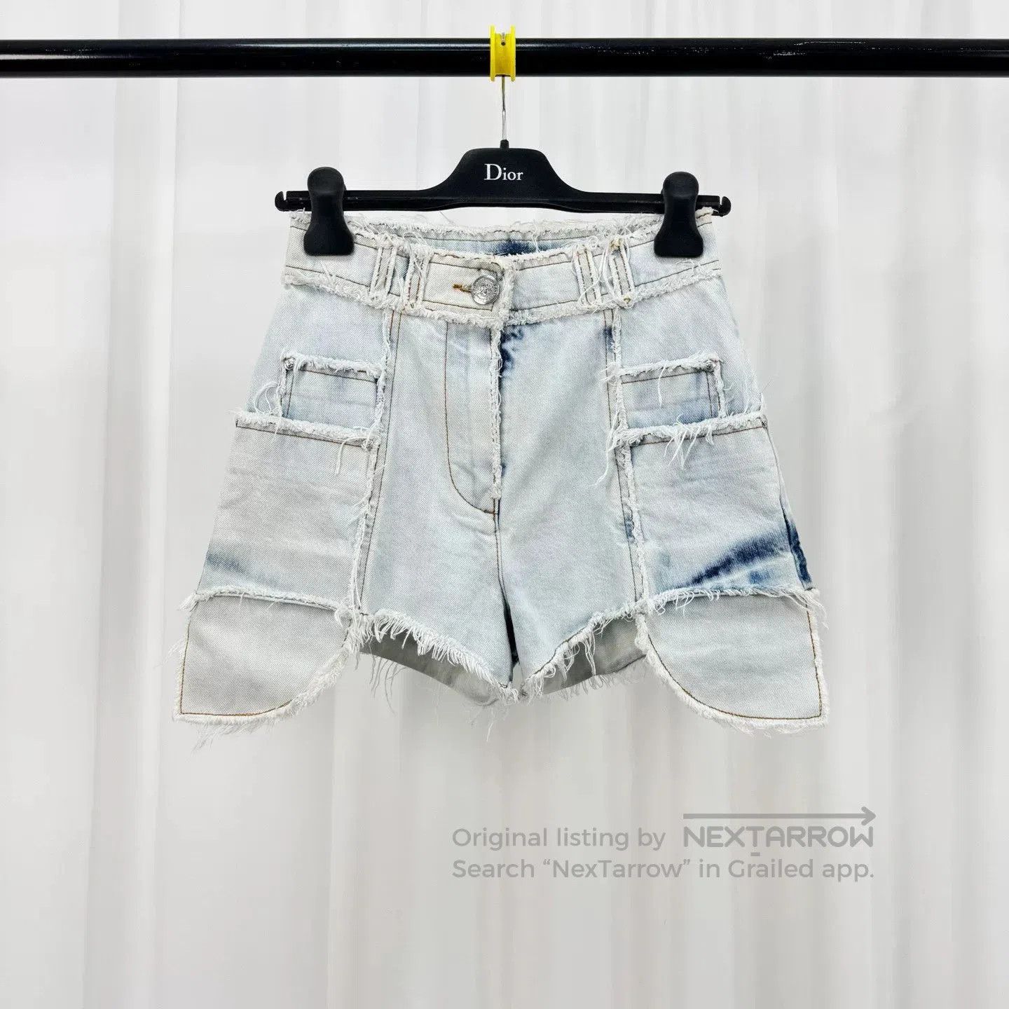 Balmain Balmain Washed Distressed Silver Buckle Denim Shorts. Size 35" - 1 Thumbnail