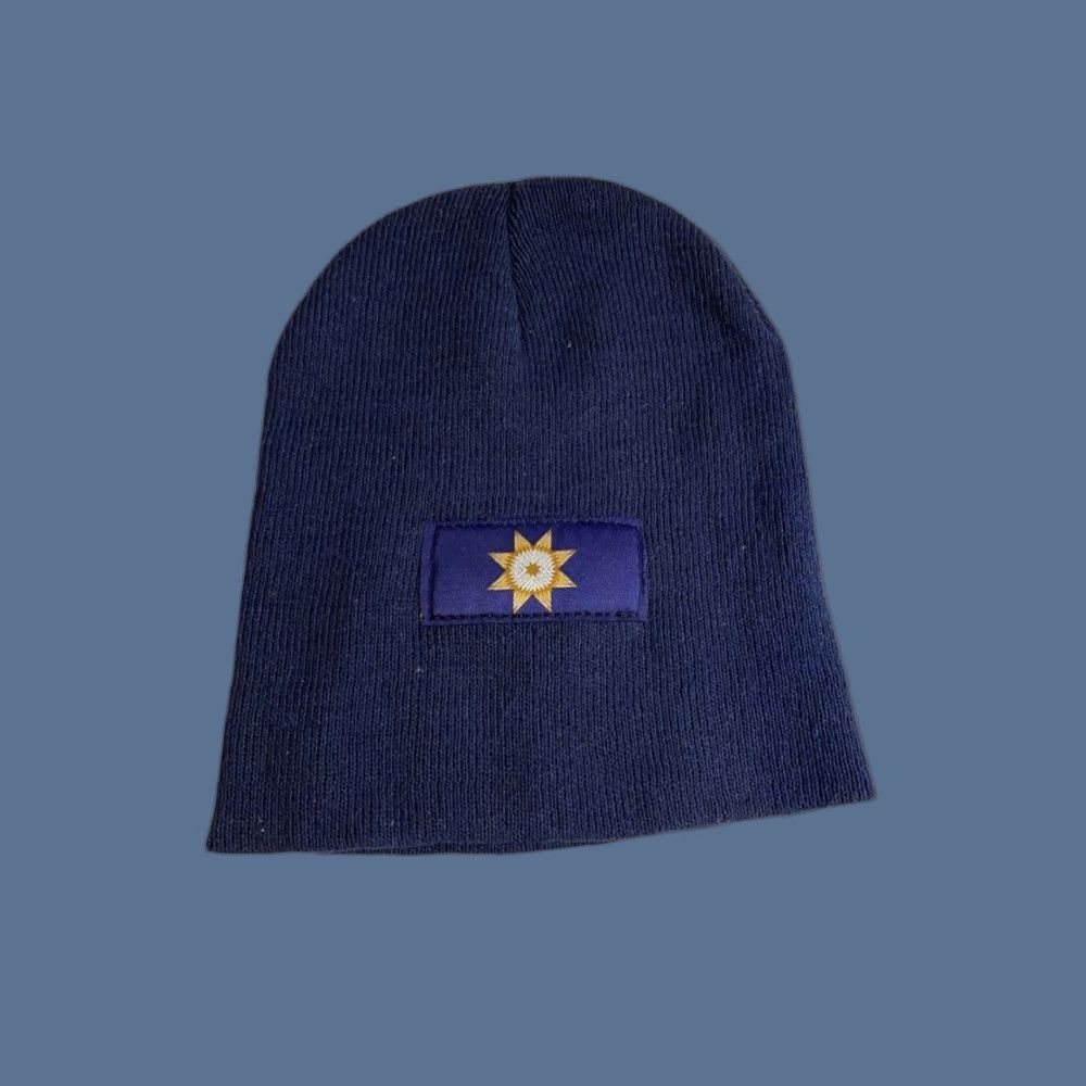 Vintage Navy Blue Knit Beanie Hat Star Logo Adult Men One Size Beanie Polyester Stock Image Size ONE SIZE - 1 Thumbnail