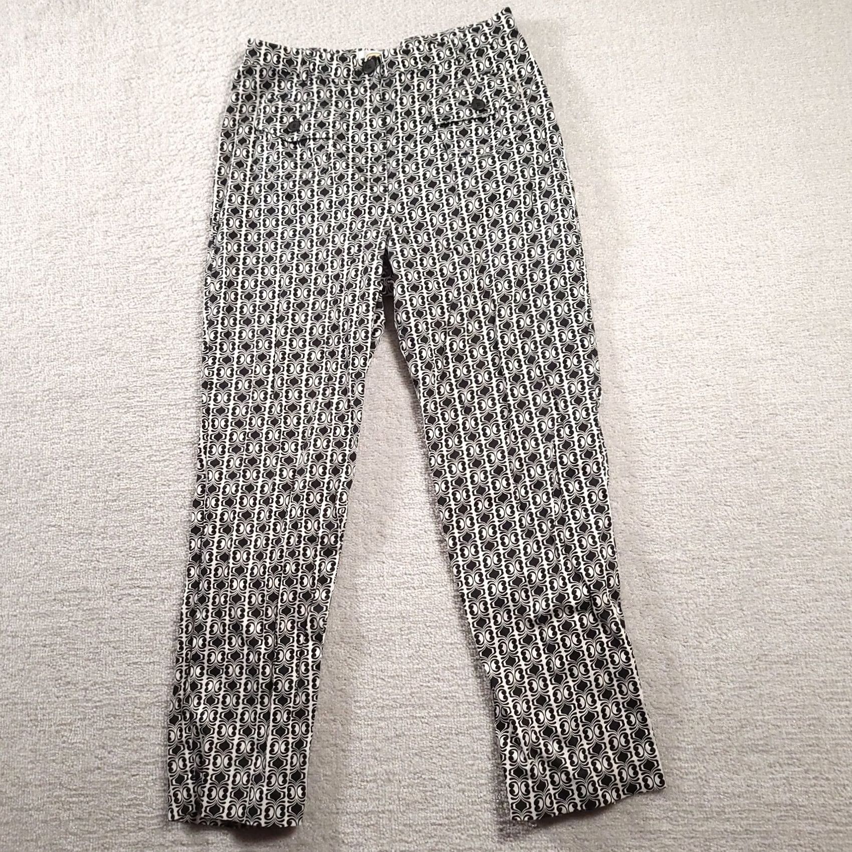 Talbots Talbots Womens 8 Petite Pants Black White Geometric Stretch Button Front Pockets Size 30" / US 8 / IT 44 - 2 Thumbnail