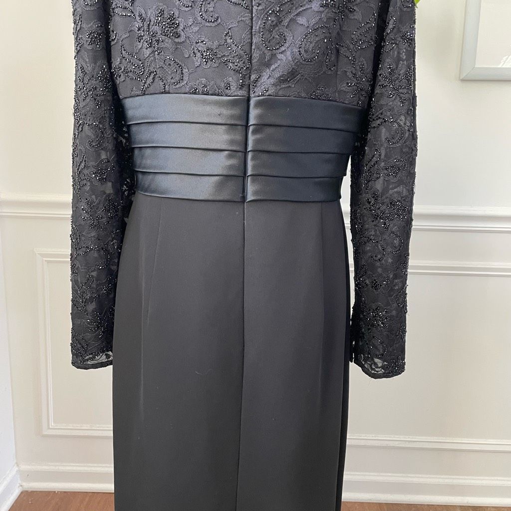Other Carmen Marc Valvo Black Lace Sequin Long Sleeve Dress Cocktail 12 Size XL / US 12-14 / IT 48-50 - 5 Thumbnail