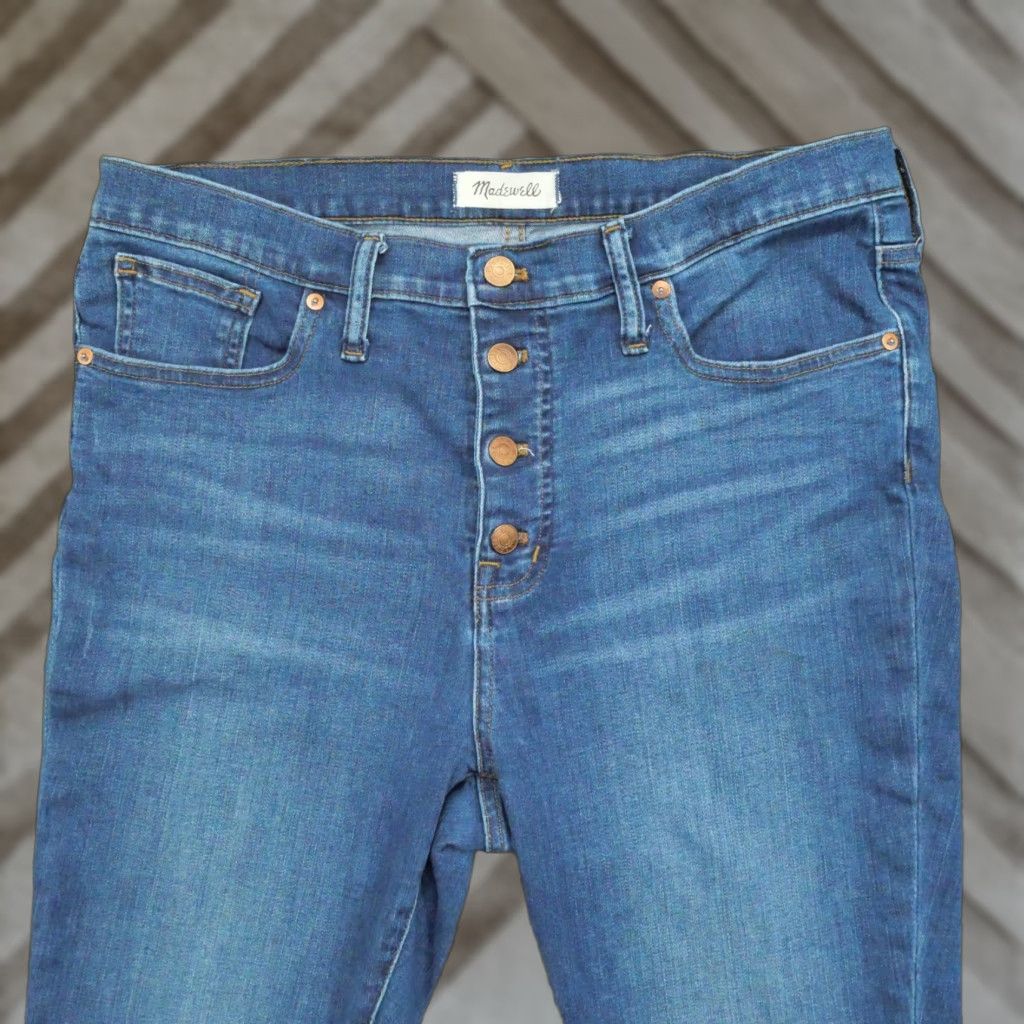 Madewell Madewell Jeans Womens 32 Blue Mid Rise Skinny Button Fly Stretch Raw Hem Crop Size 24" / US 00 / IT 34 - 1 Thumbnail