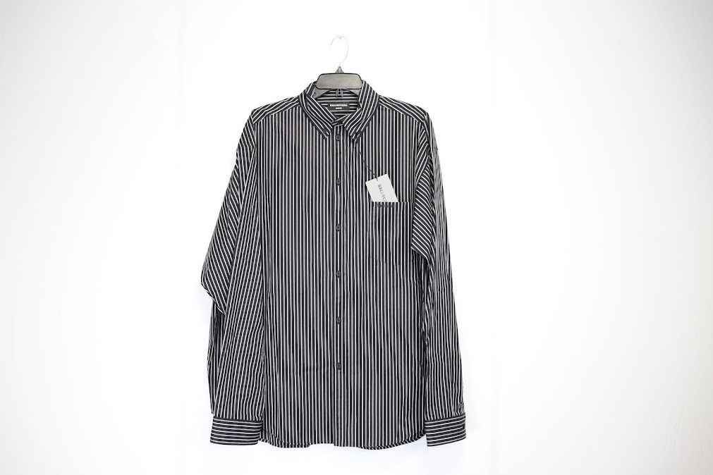 image of Balenciaga O1Rshd Stripe Button Up In Black / White in Black/White, Men's (Size Small)