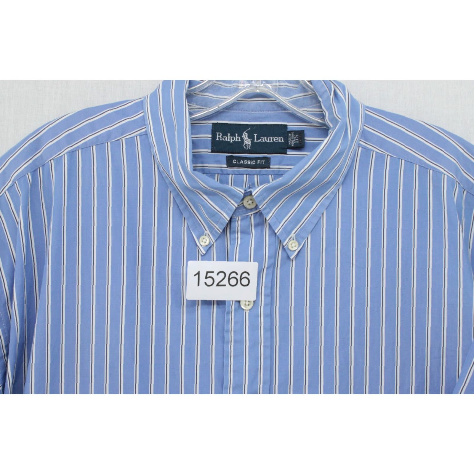 Polo Ralph Lauren VINTAGE Polo Ralph Lauren Dress Shirt Men’s 17.5 Blue Striped Button Short Sleeve VTG Size 48R - 6 Thumbnail