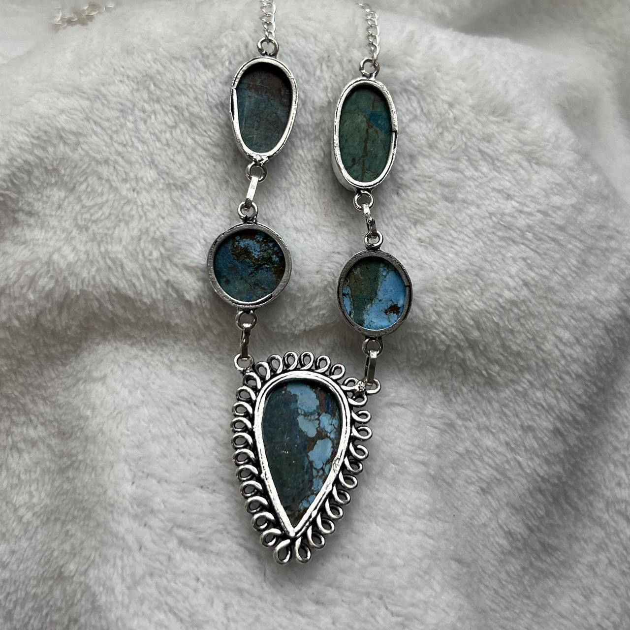 Jewelry Turquoise Natural Gemstone 925 Silver Plated 16” Necklace Size ONE SIZE - 5 Thumbnail
