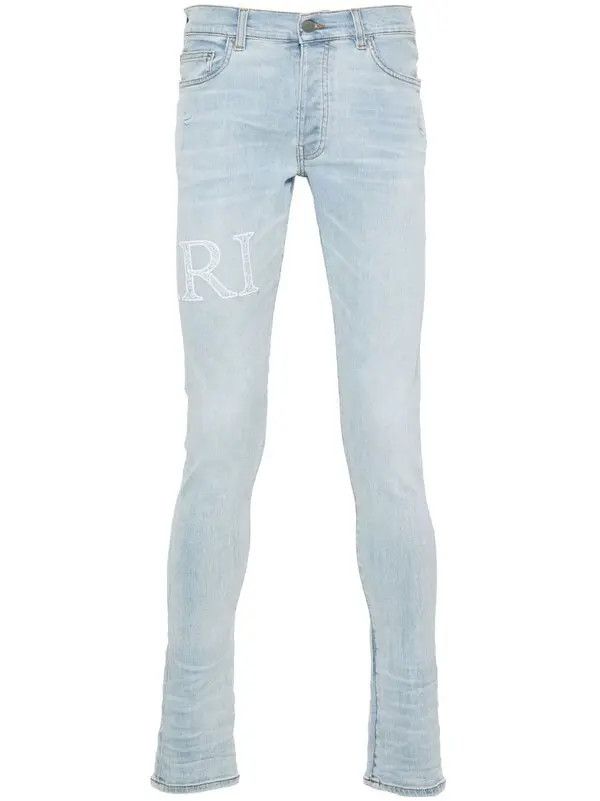Amiri oc11z1125 Bandana-Jacquard Logo-Appliqué Jeans in Blue Size US 30 / EU 46 - 1 Thumbnail