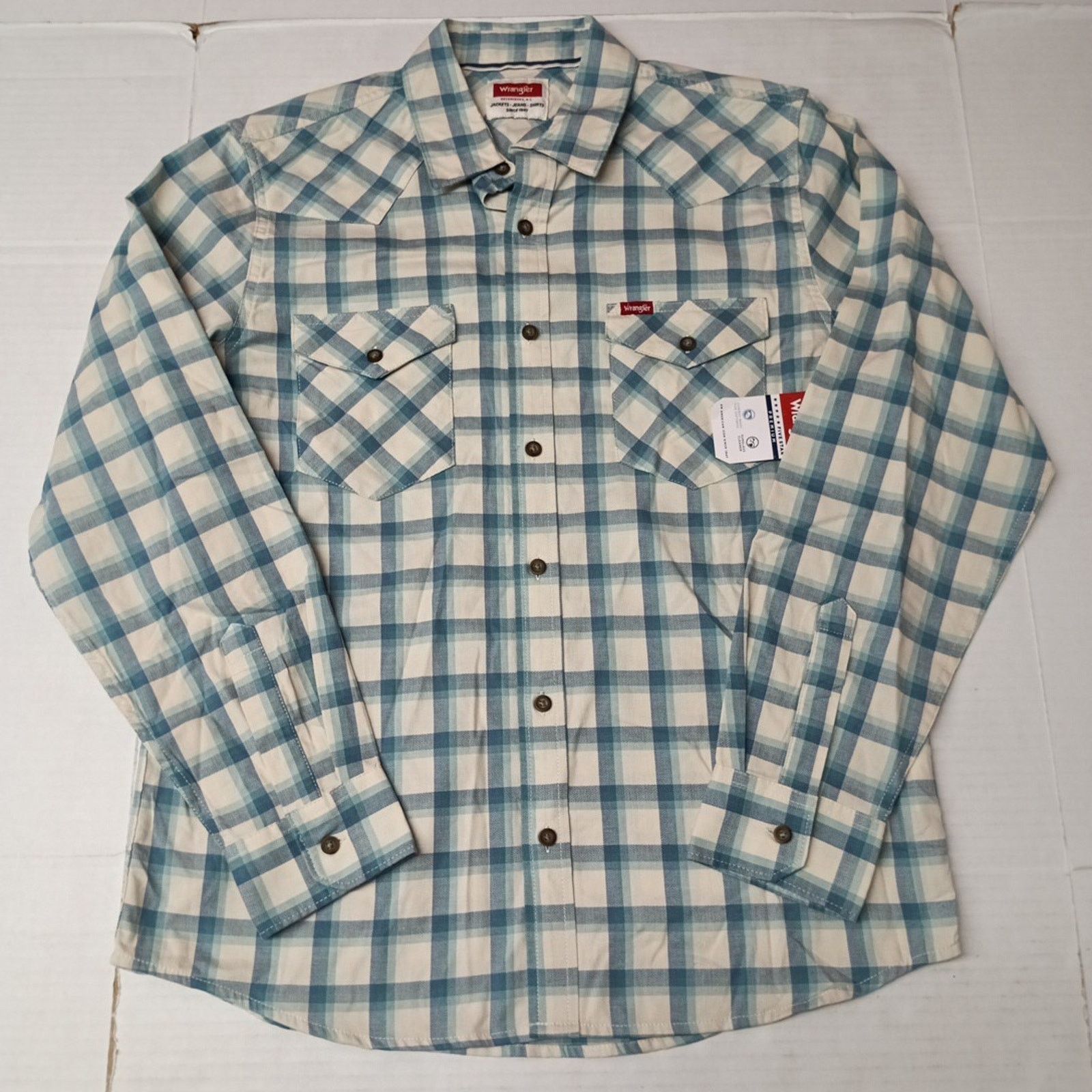 Wrangler Wrangler Cowboy Wash Twill Shirt Men's M Nile Blue Checkered Size US M / EU 48-50 / 2 - 1 Thumbnail