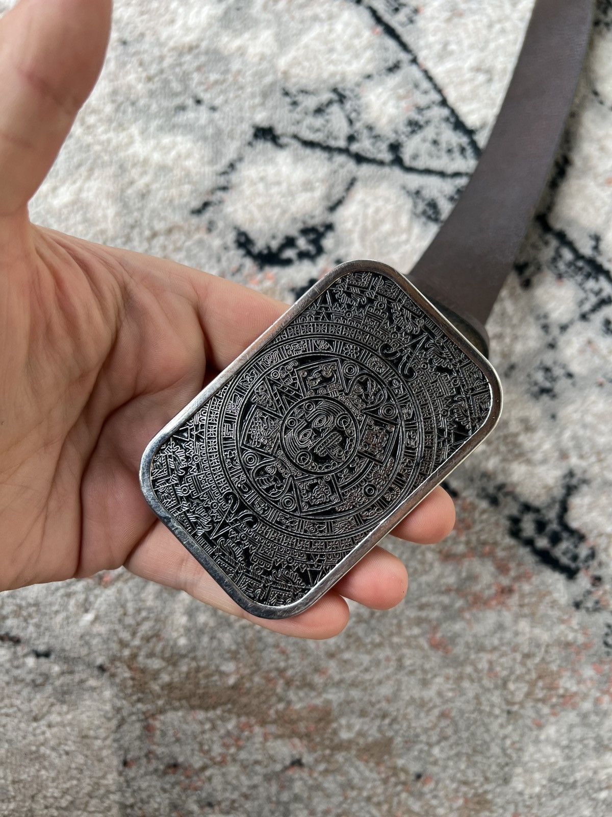 Vintage Aztec Calendar Leather Belt Made In England Size ONE SIZE - 6 Thumbnail