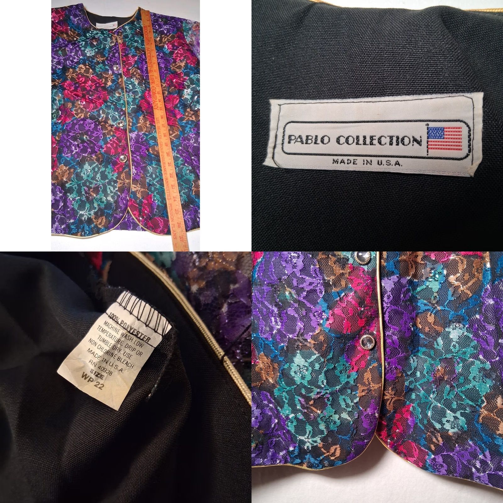 Vintage VINTAGE Pablo Collection Blazer Jacket 22W Plus Size Floral Lace Overlay Dressy Jacket/Blazer Womens Size 3XL / US 20-22 - 8 Thumbnail