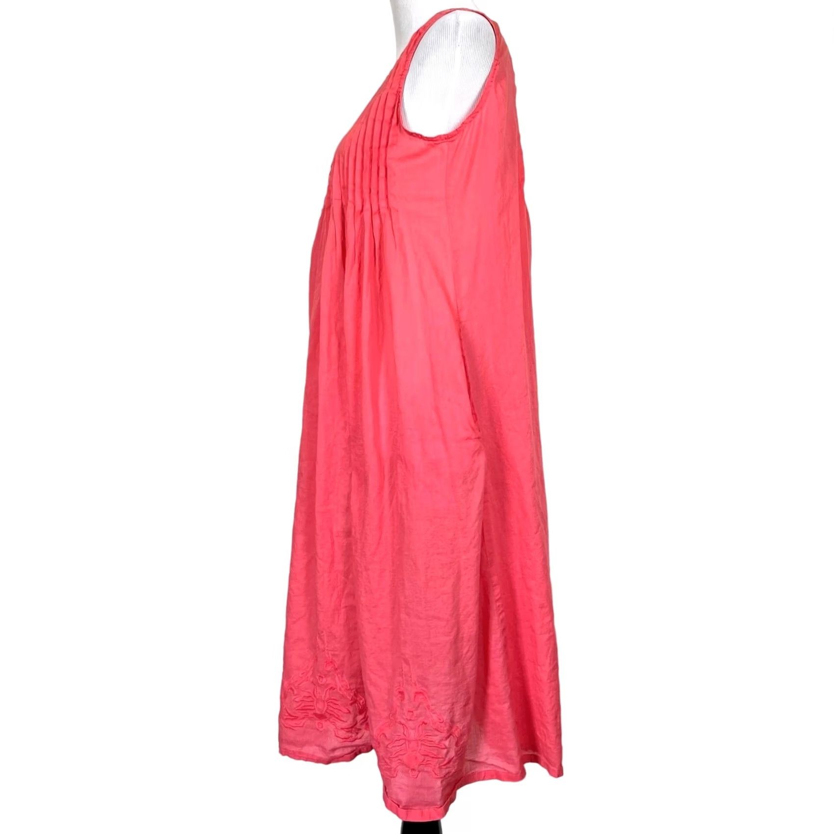 Pinko La Cera Cotton Sleeveless Dress Embroidered Coral Pink Lightweight Pockets Sz M - Women Sundress Midi Zipper? Size M / US 6-8 / IT 42-44 - 6 Thumbnail