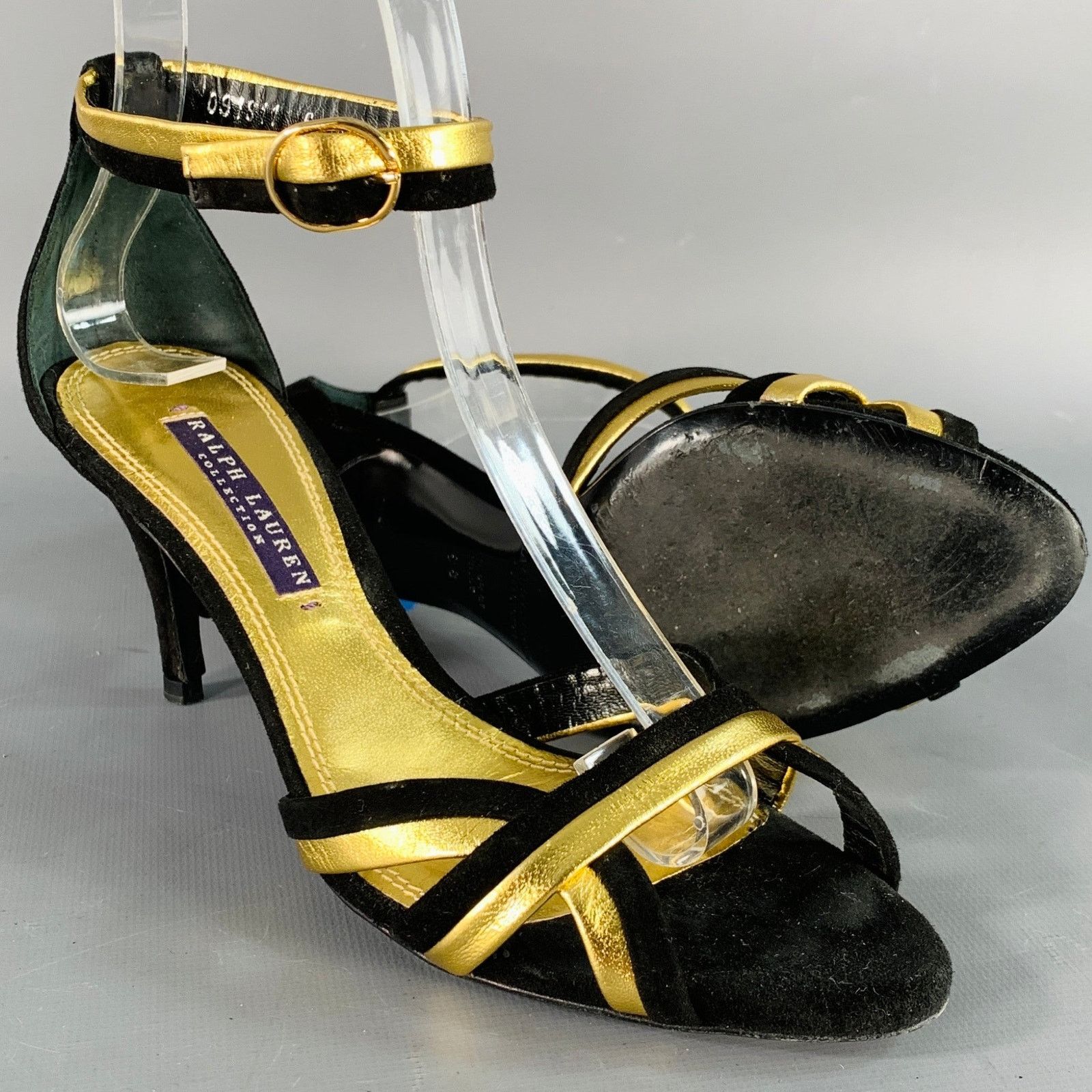 Ralph Lauren Black Metallic Gold Suede Leather Strappy Ankle Sandals Size US 6 / IT 36 - 5 Thumbnail
