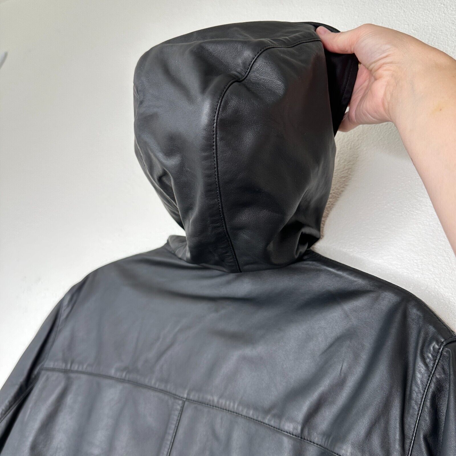 Fendi Fendi Black Leather Embossed Monogram Front Hooded Jacket Size US L / EU 52-54 / 3 - 8 Thumbnail