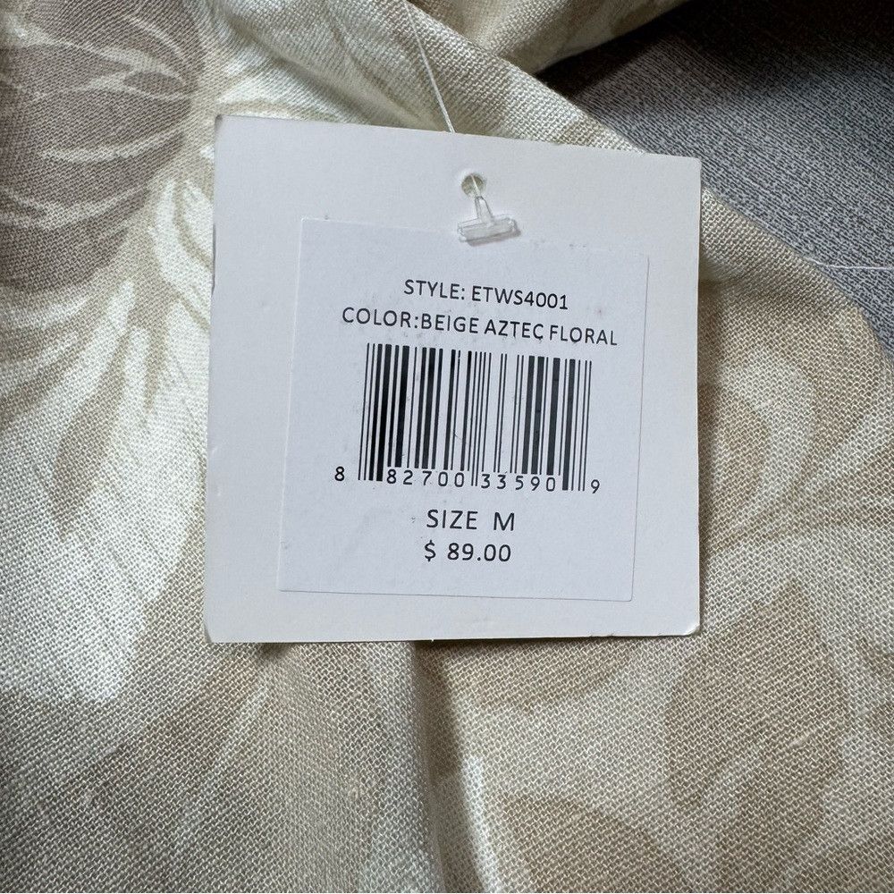 Ellen Tracy NWT New $89 Ellen Tracy Linen Blend Beige Floral Tie Front Size M / US 6-8 / IT 42-44 - 7 Thumbnail