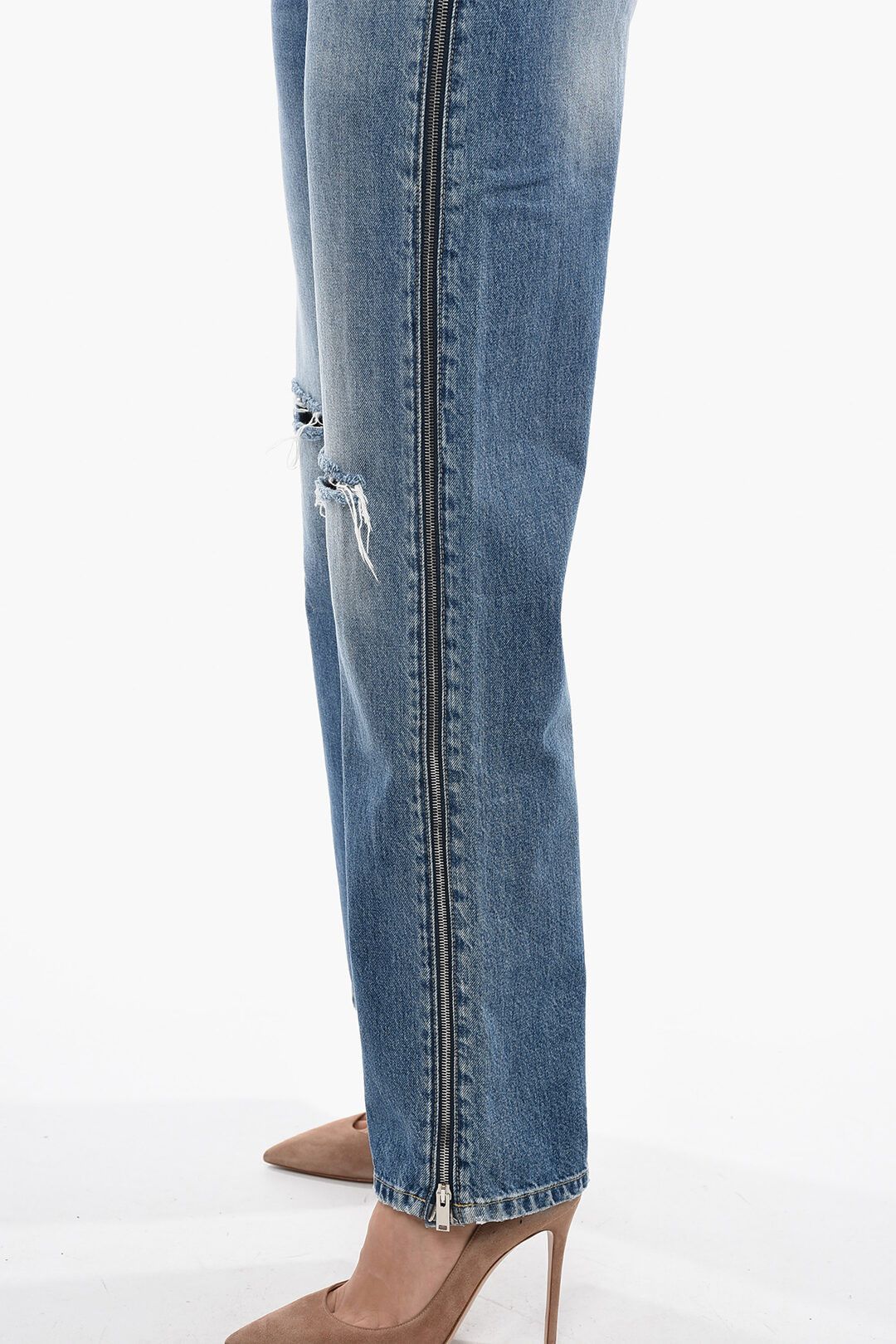 Stella McCartney og1mm0824 Straight Fit Denims With Side Zip in Blue Size 25" / US 0 / IT 36 - 3 Thumbnail