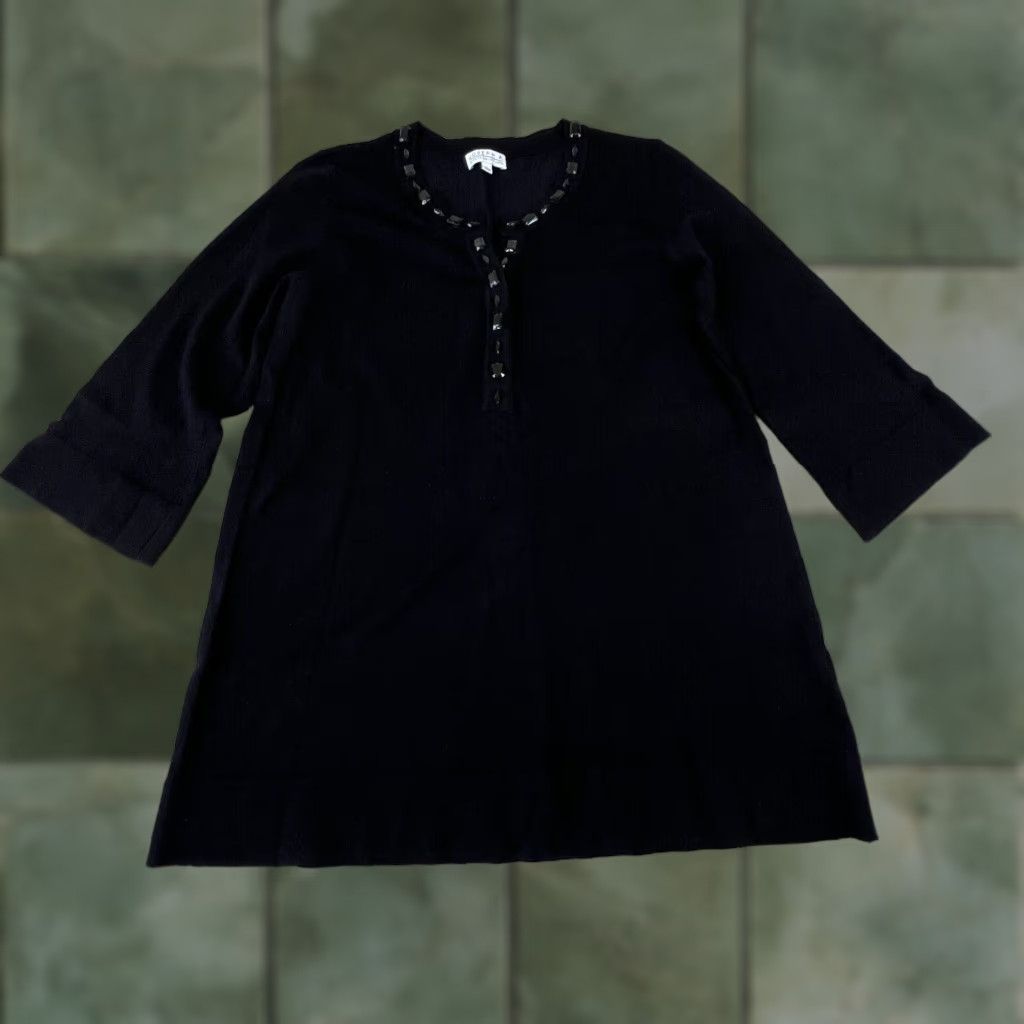 Joseph Joseph A Womens Black Tunic Sweater Large Beaded Neckline 3/4 Sleeves Casual Size L / US 10 / IT 46 - 1 Thumbnail
