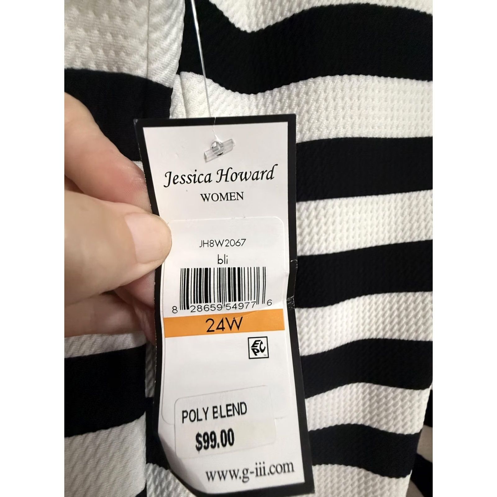 Vintage Jessica Howard Dress Womens 24W Black White Striped Scoop Neck Sleeveless Shift Dress Size 4XL / US 24-26 - 3 Thumbnail