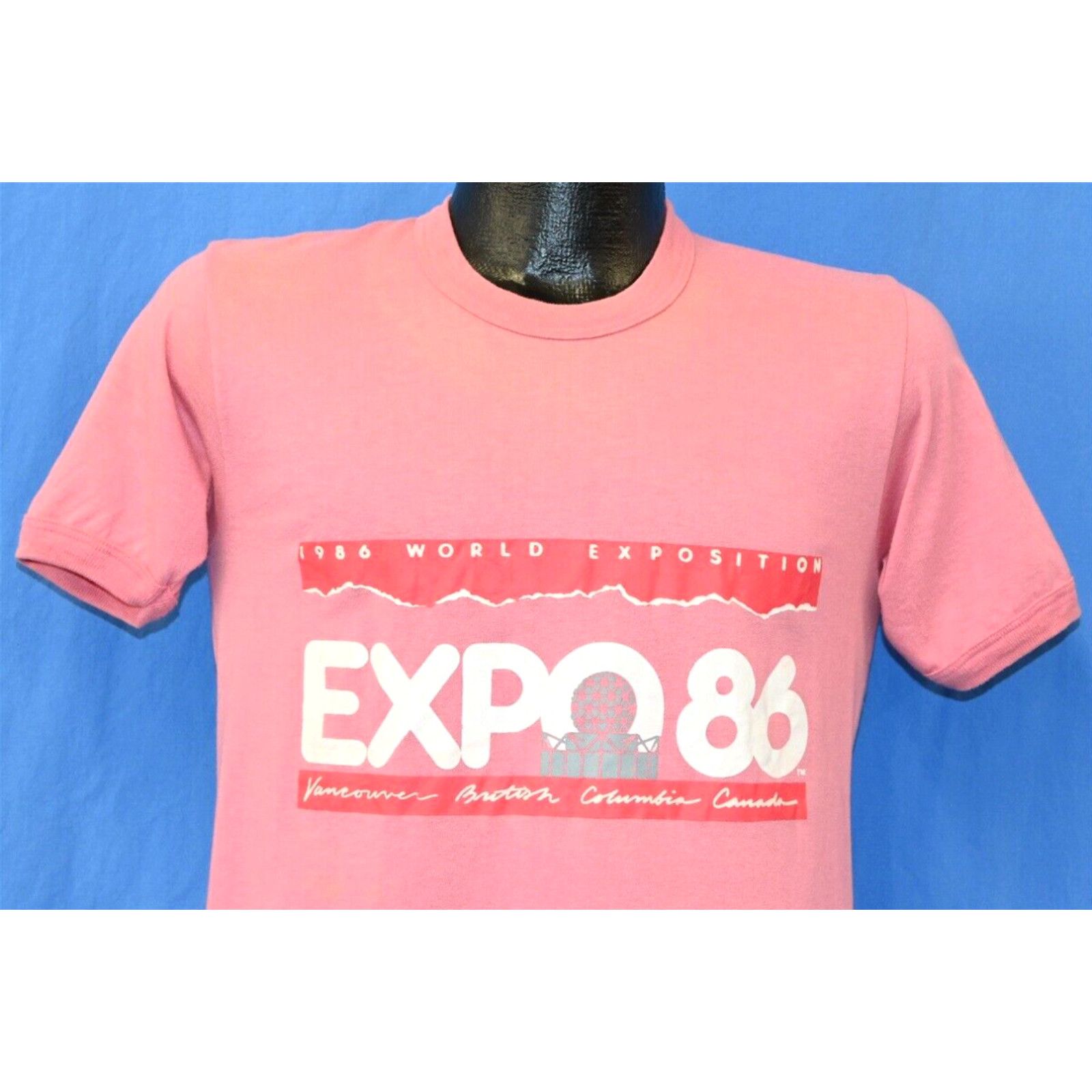 Image of Vintage 80's 1986 World Expo Vancouver Bc Canada Souvenir Pink T-Shirt Small S in White, Men's