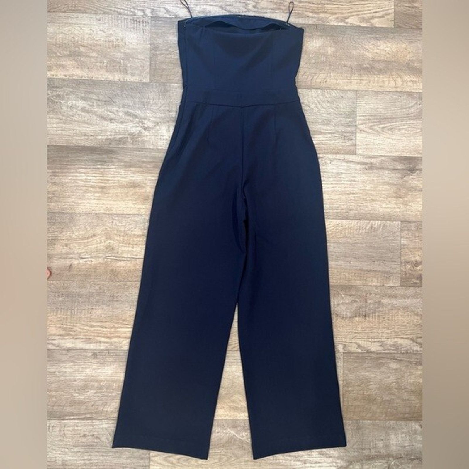 Zara ZARA Navy Strapless Wide Leg Jumpsuit Elegant Palazzo NWT Size 32" / US 10 / IT 46 - 23 Thumbnail