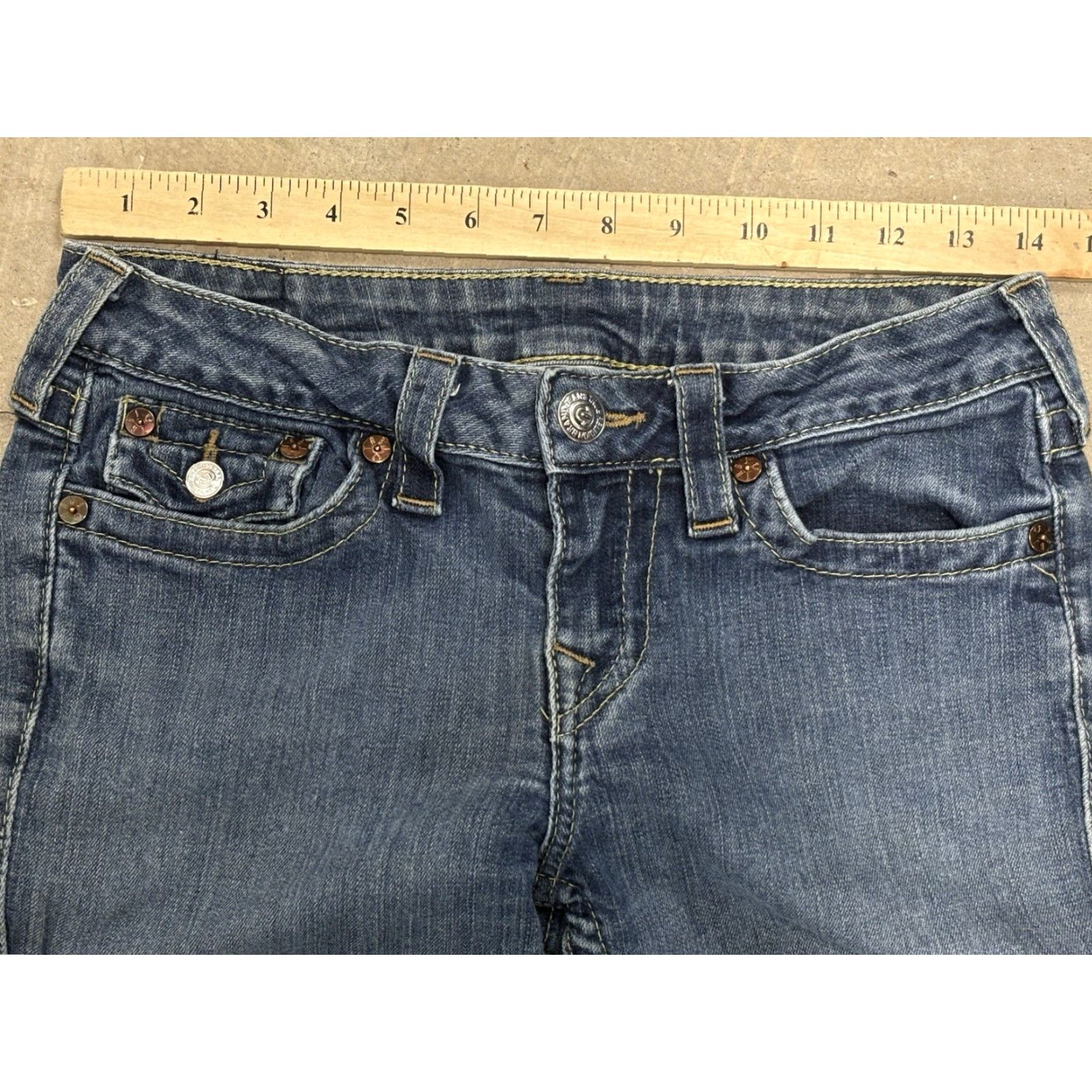 True Religion VINTAGE True Religion Jeans Women 29 28x32 Blue Sequin Pockets USA Y2K Womens Size 29" - 7 Thumbnail