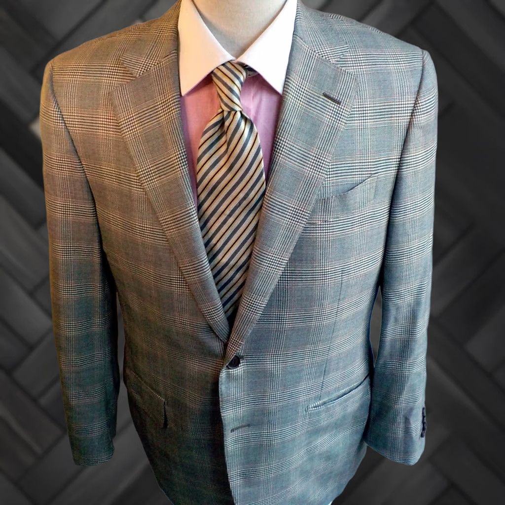 Loro Piana VINTAGE Trussini Boyd's Loro Piana Super 120'2 Wool Plaid Blazer 42L Brown Black Beige Mens Blazer Size 42R - 1 Thumbnail