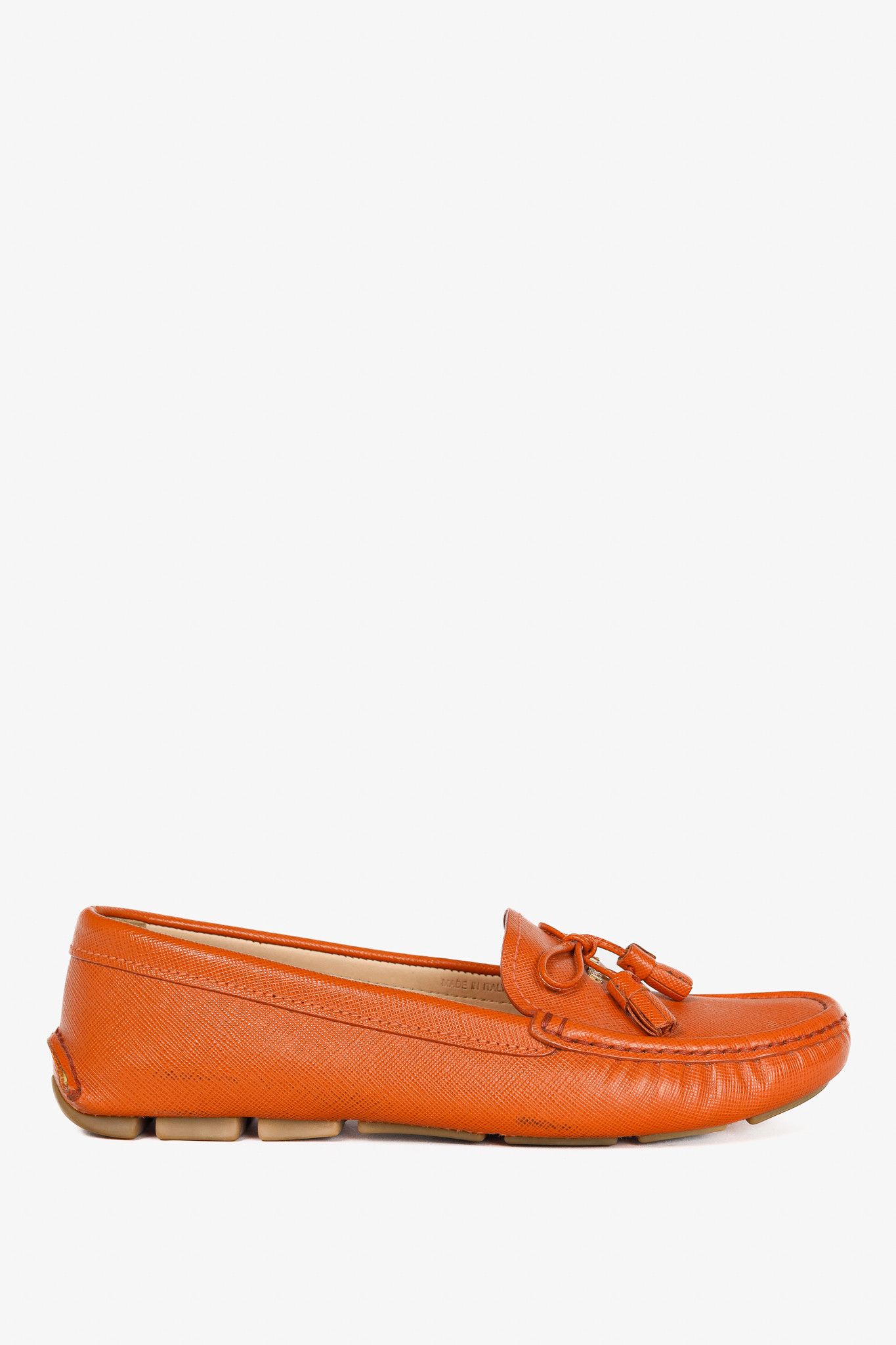 Prada Prada Orange Saffiano Leather Tassel-Bow Loafers Size US 7 / IT 37 - 2 Thumbnail
