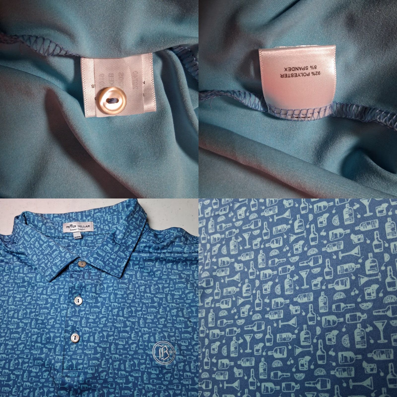 Peter Millar Peter Millar Summer Comfort Golf Polo Shirt Men XXL Blue Martini Liquor Coctails Size US XXL / EU 58 / 5 - 8 Thumbnail