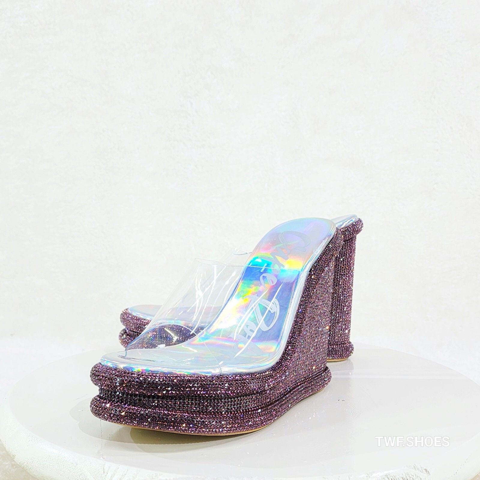 Other Zesty Purple Hologram Rhinestone Platform Wedge Heel Slip On Size US 10 / IT 40 - 3 Thumbnail