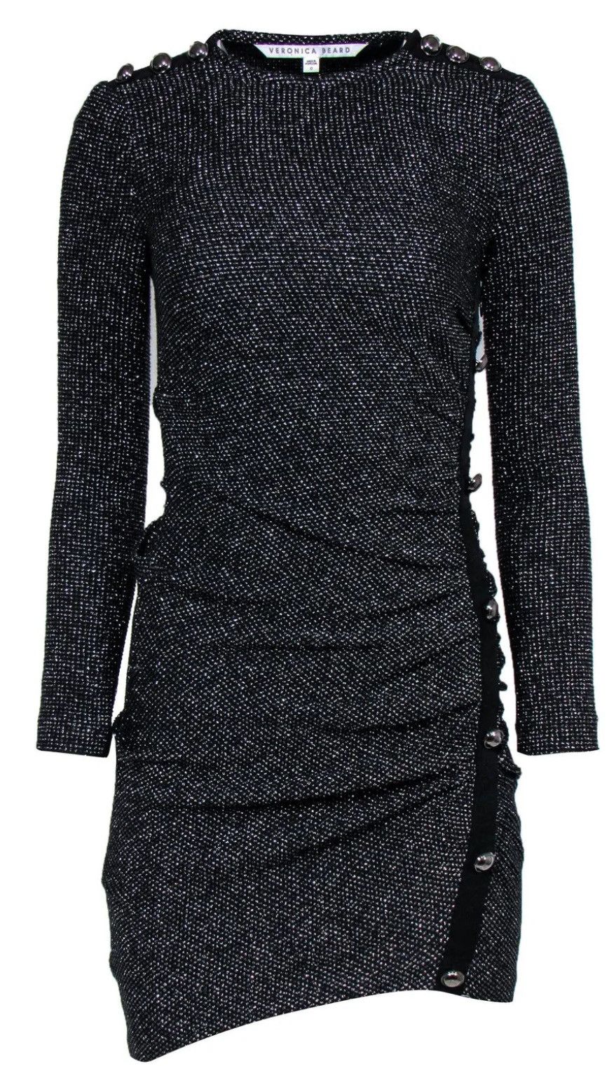 Veronica Beard Veronica Beard Black Sparkly Ruched Metallic Bodycon Dress Size XS / US 0-2 / IT 36-38 - 1 Thumbnail