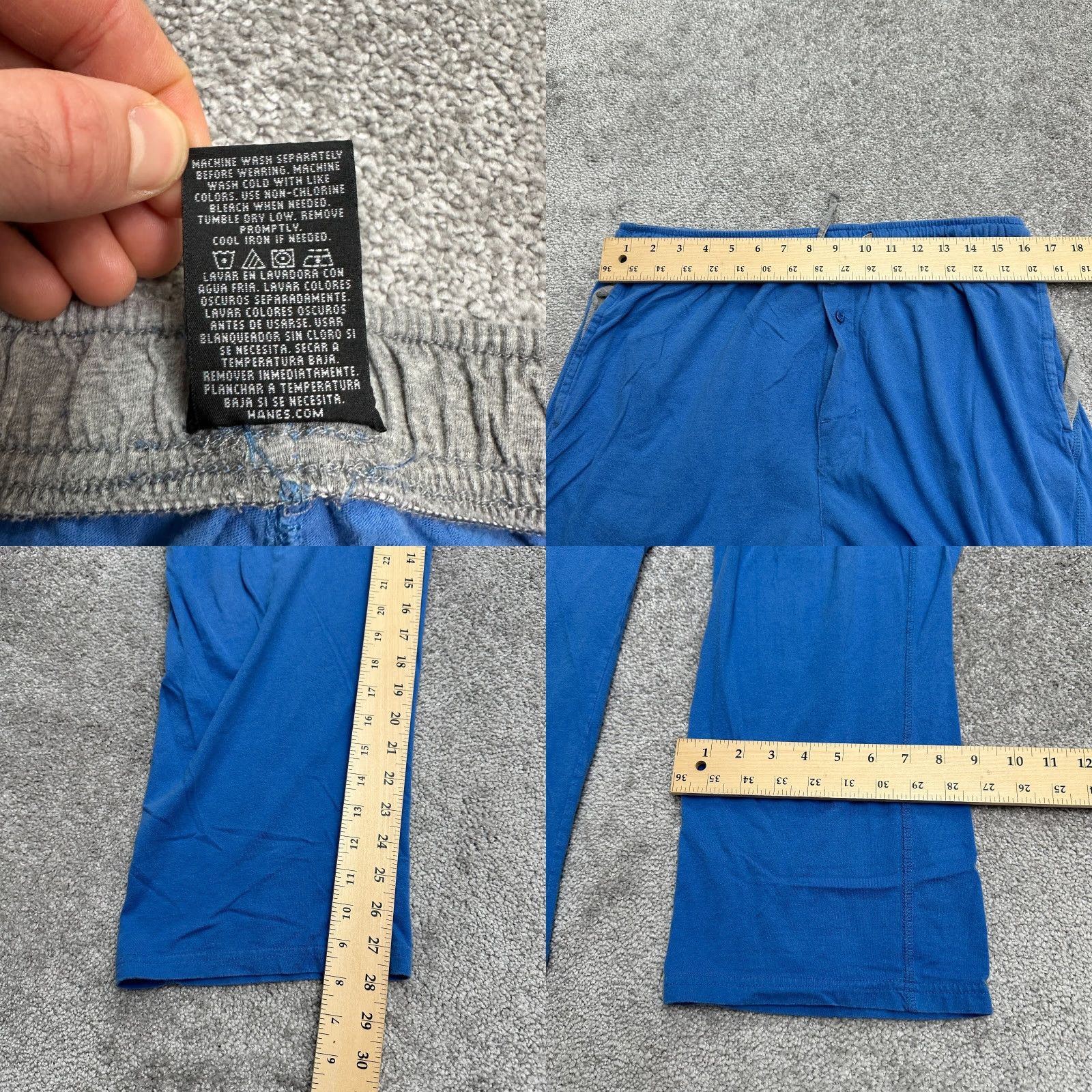 Hanes Hanes Lounge Pants Mens Large Blue Elastic Drawstring 32x28 Cotton Lounge Sweatpants Regular Mens Size US 33 - 8 Thumbnail