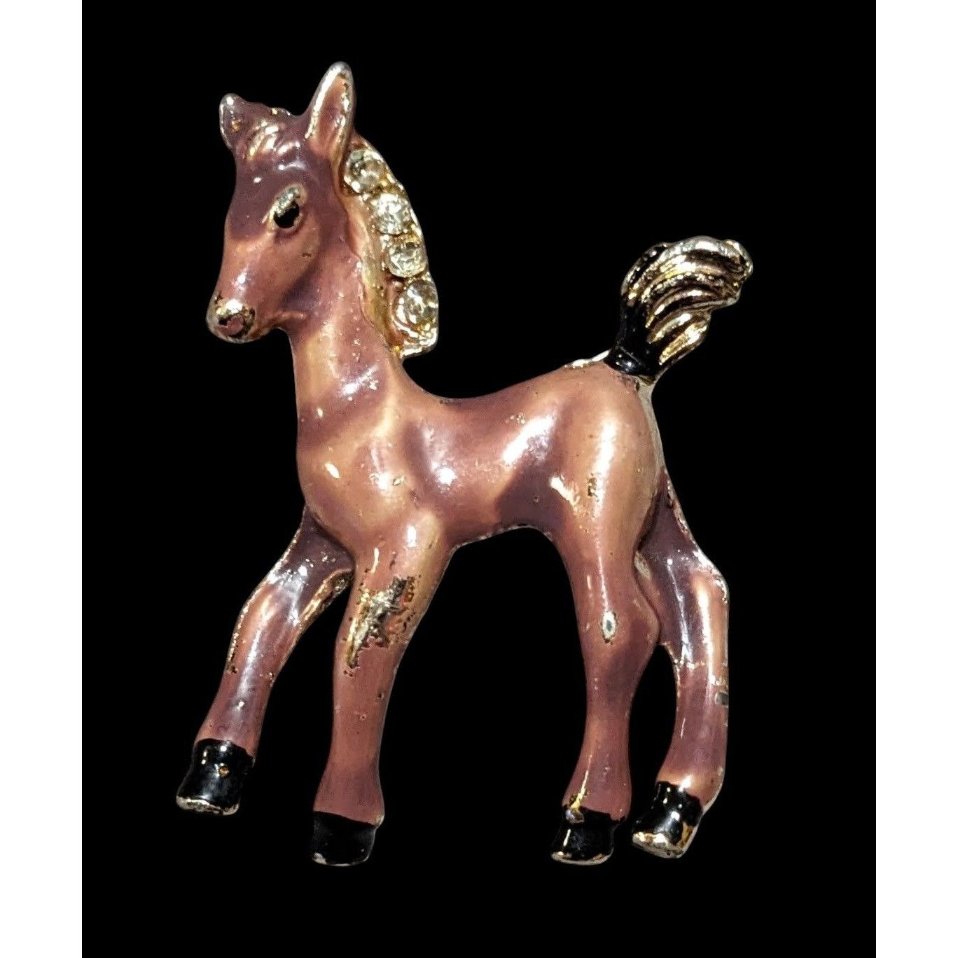 Other Vintage Horse Foal Brown Enamel Rhinestone Brooch Size ONE SIZE - 1 Thumbnail