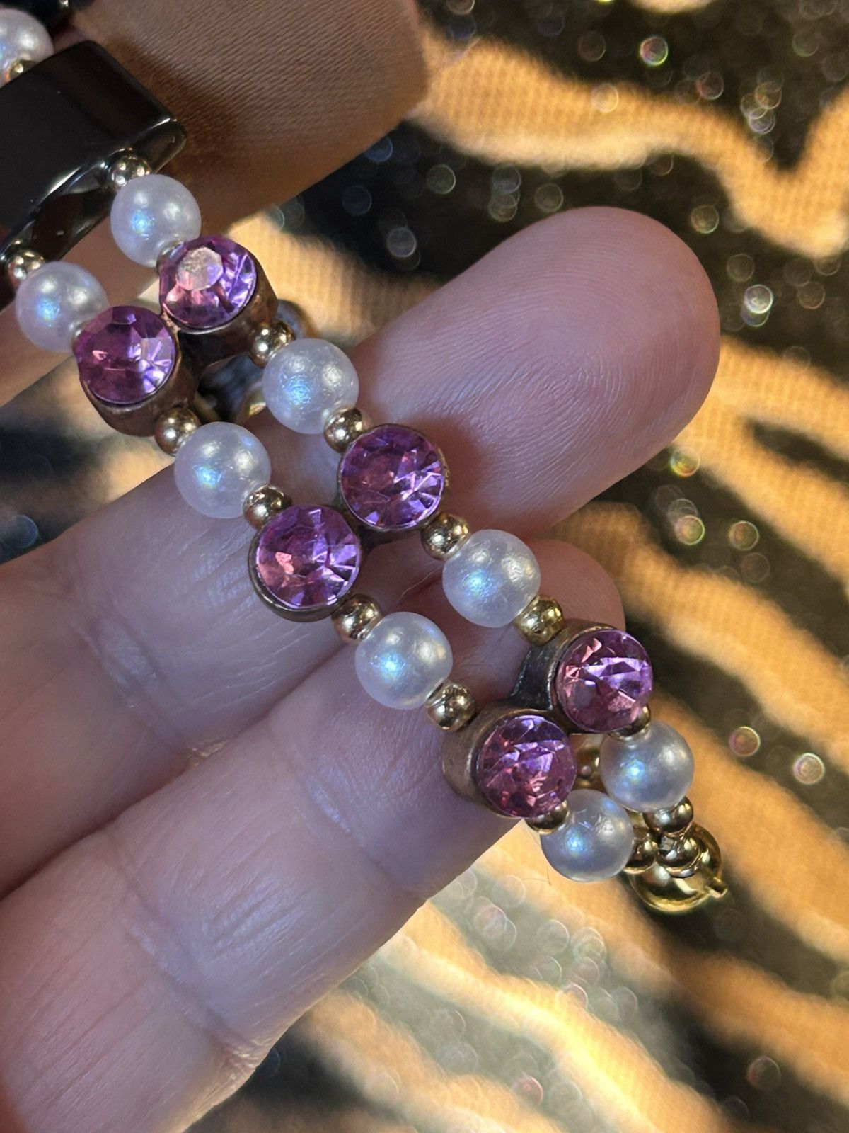 Handmade Handcrafted vintage hematite glass crystal pearl bracelet Size ONE SIZE - 7 Thumbnail