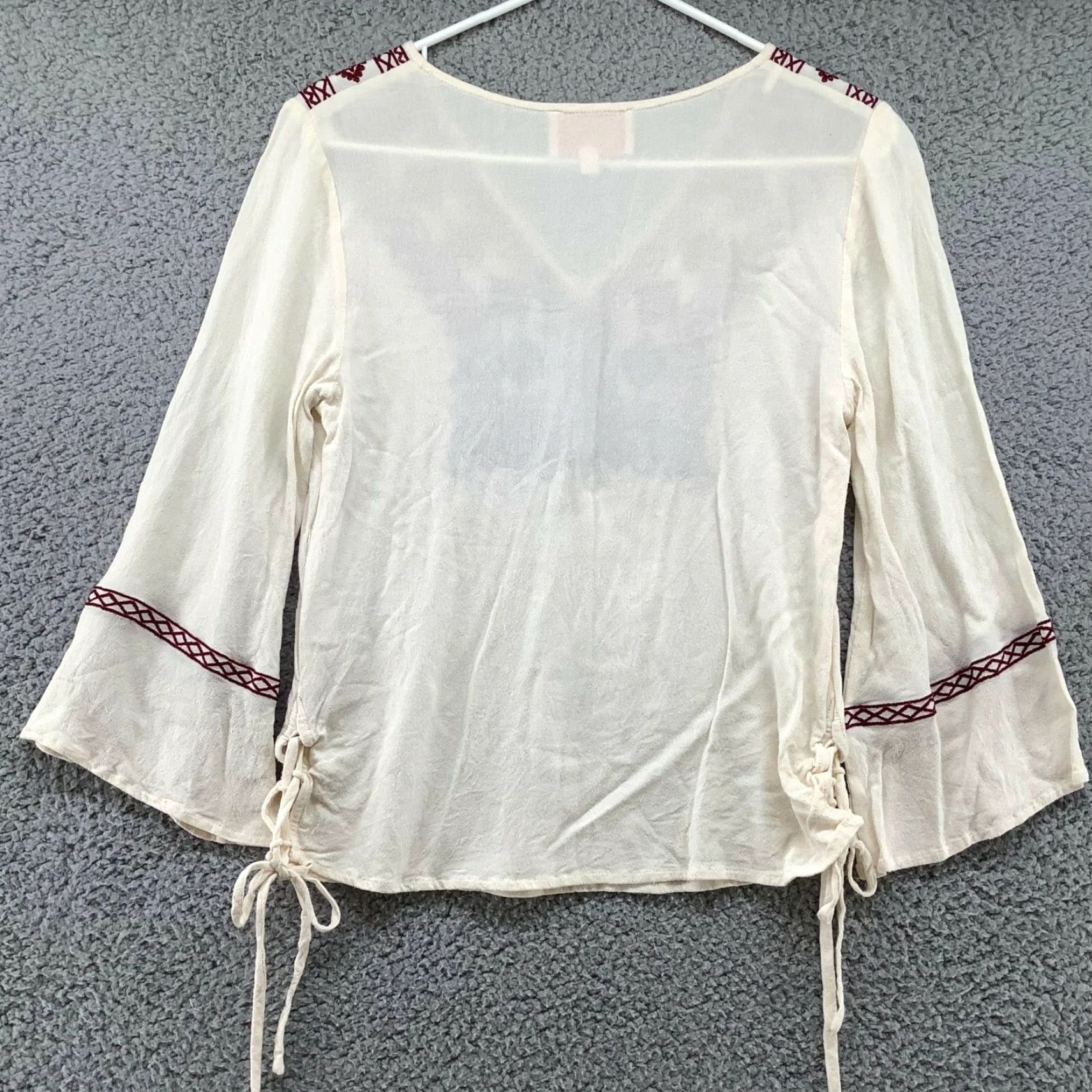 Vintage Skies Are Blue Boho Blouse Womens Small S Embroidered Chiffon V-Neck Top Red Bohemian Beach Summer Womens Size S / US 4 / IT 40 - 2 Thumbnail