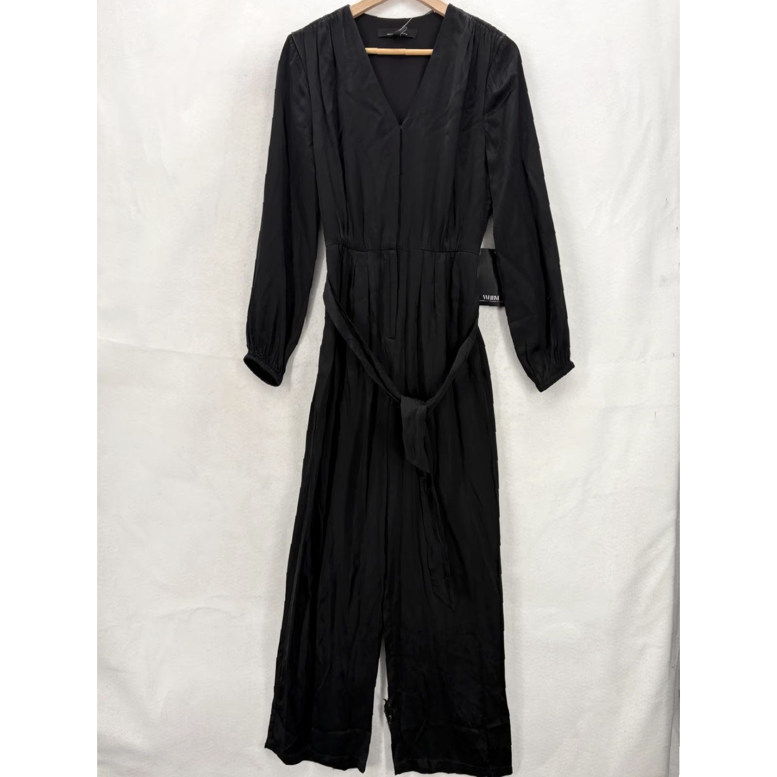 White House Black Market White House Black Market Jumpsuit Womens 4 Black LS V Neck Satin Belted Wide Leg Size 27" / US 4 / IT 40 - 2 Thumbnail