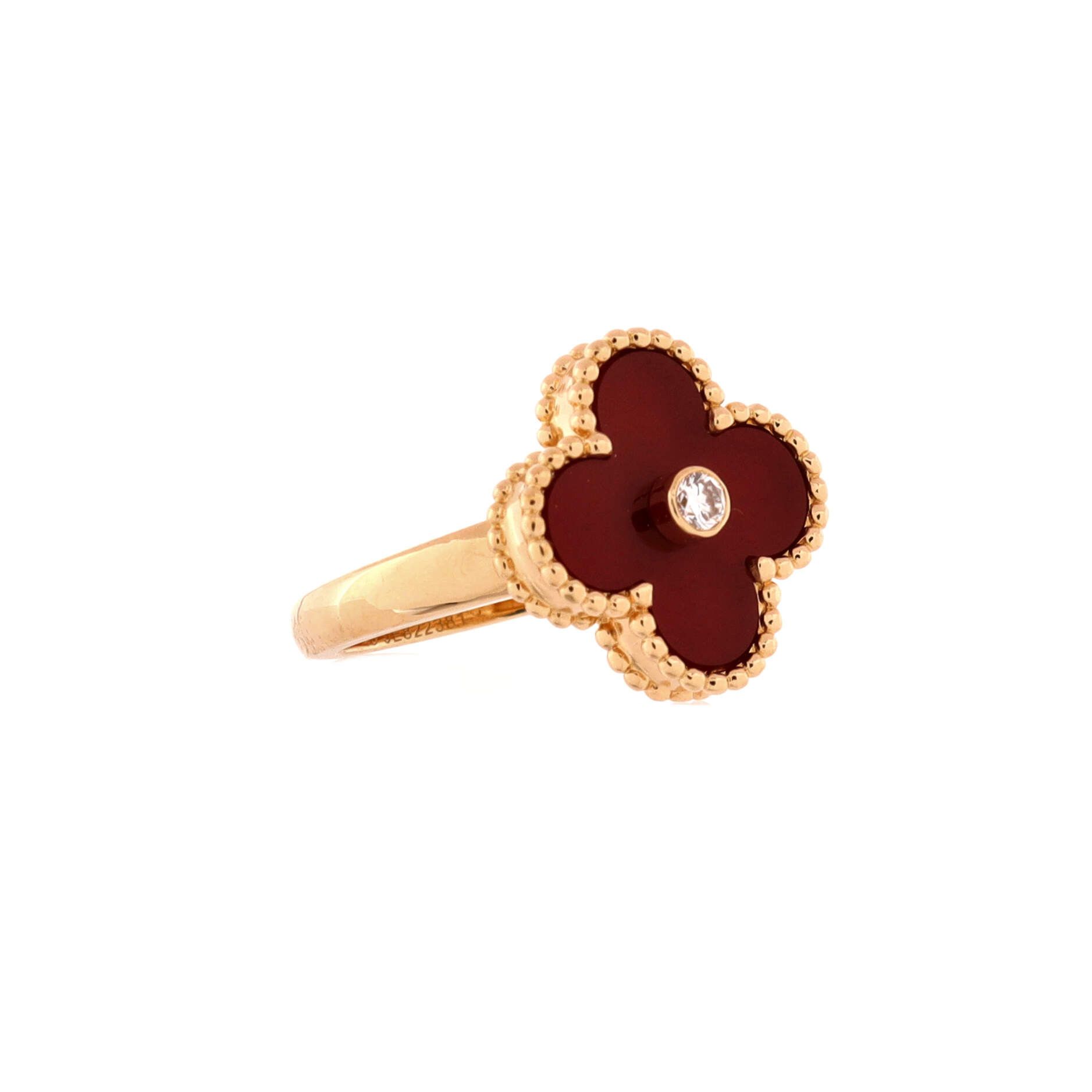 Van Cleef & Arpels Vintage Alhambra Ring 18K Yellow Gold with Carnelian and Dia Size ONE SIZE - 1 Thumbnail