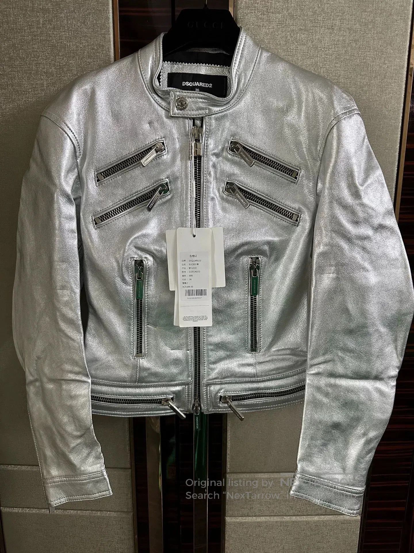 Dsquared2 DSQUARED2 Women's Silver Leather Jacket. Size XS / US 0-2 / IT 36-38 - 1 Thumbnail