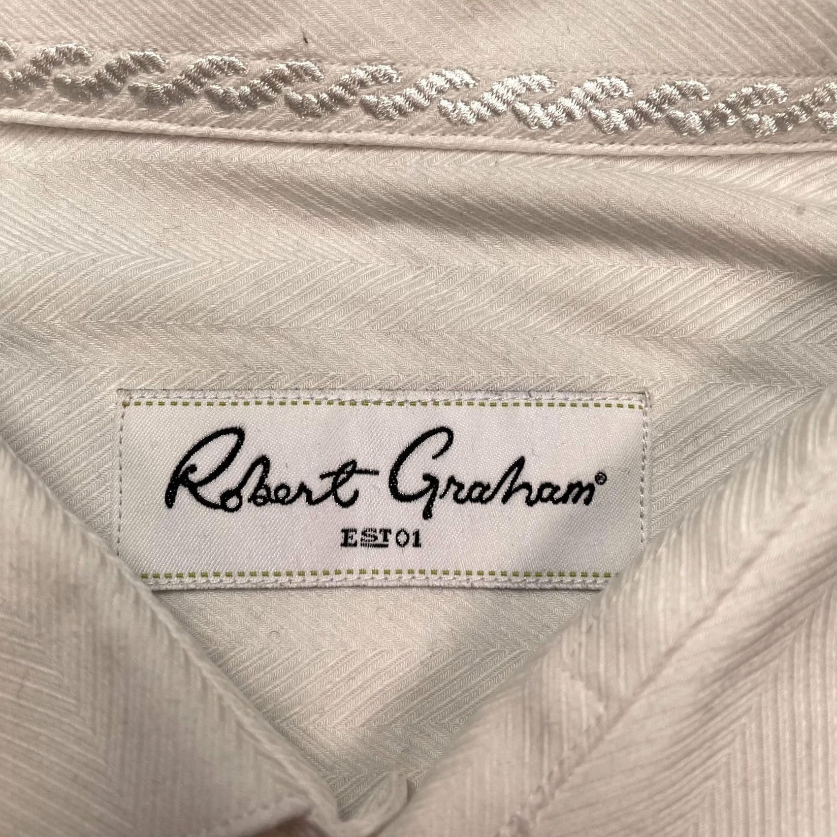 Robert Graham Robert Graham Shirt Mens 44 White Herringbone Long Sleeve Stretch Button-Up Size US XXL / EU 58 / 5 - 2 Thumbnail